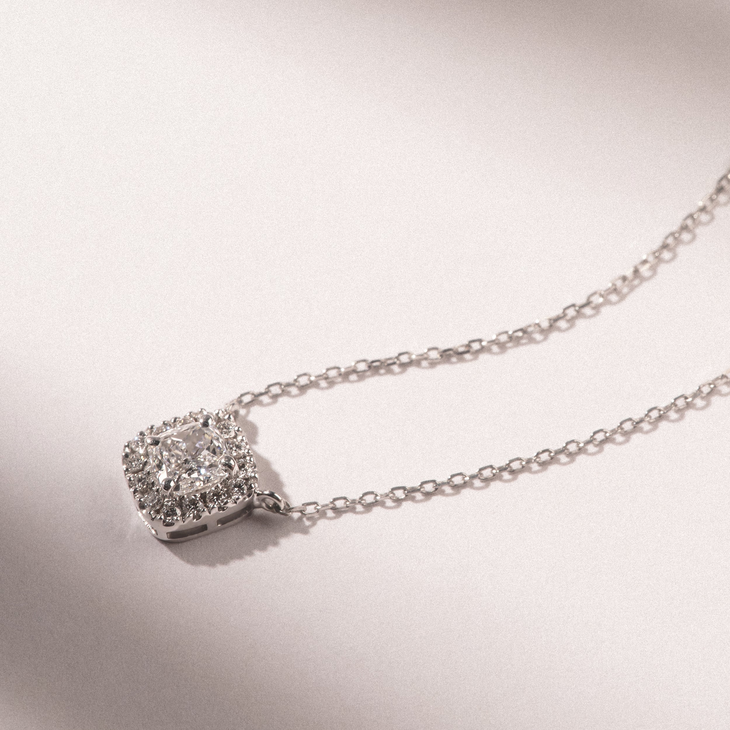 Lumia Cushion Cut Lab Diamond Halo Pendant 1.20ct F/VS in 9K White Gold - Image 4