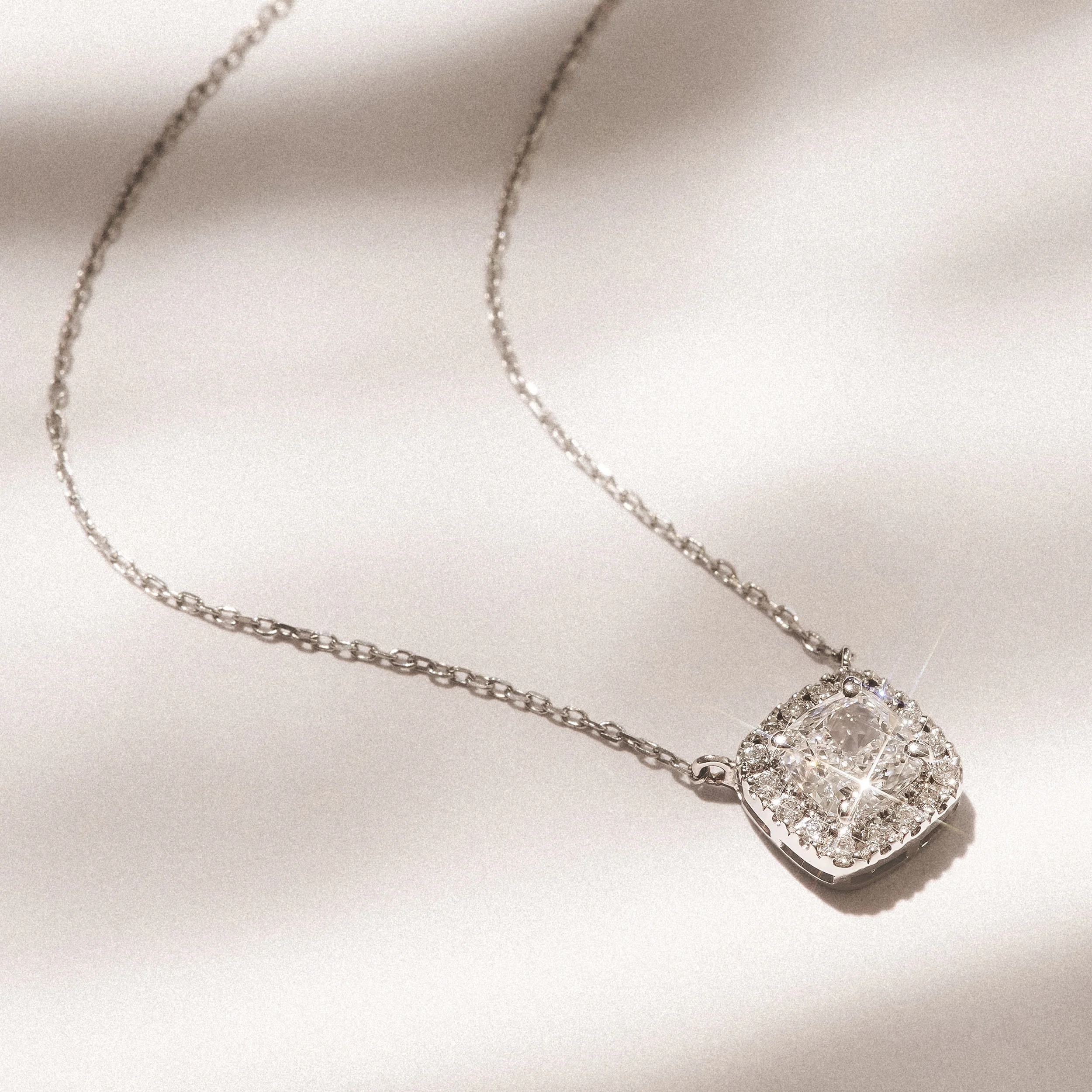 Lumia Cushion Cut Lab Diamond Halo Pendant 1.20ct F/VS in 9K White Gold - Image 6