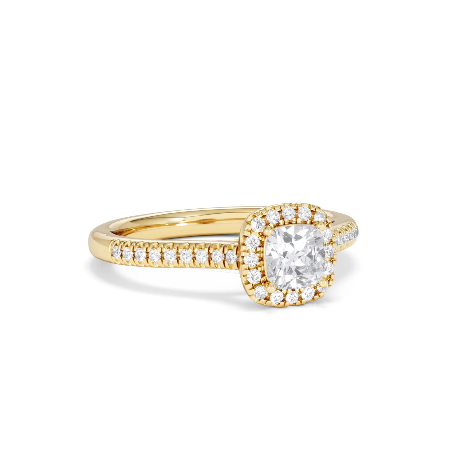 Lumia Cushion Cut Lab Diamond Halo Ring 0.70ct F/VS in 9K Gold - Image 15