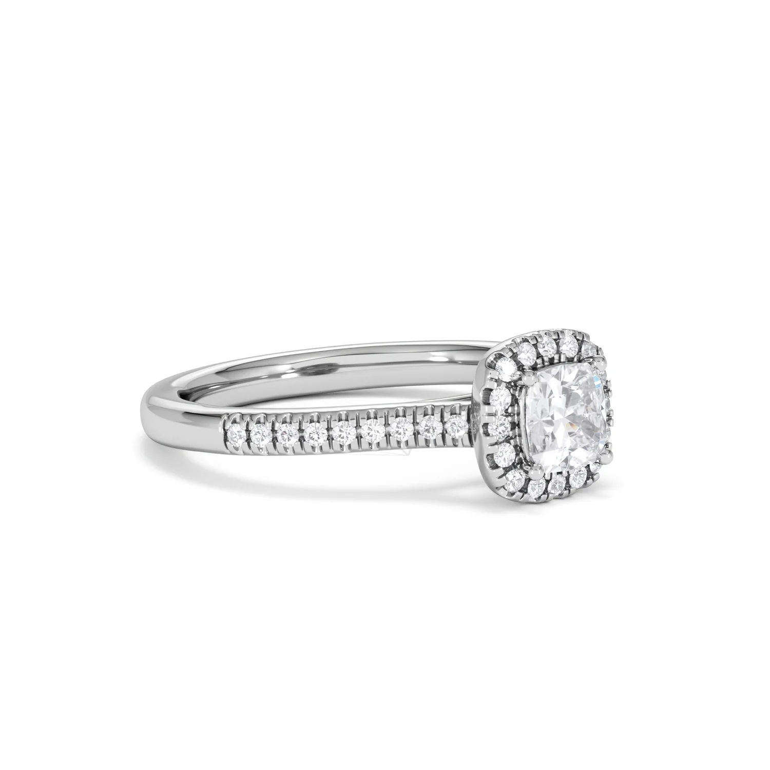 Lumia Cushion Cut Lab Diamond Halo Ring 0.70ct F/VS in 9K White Gold - Image 19