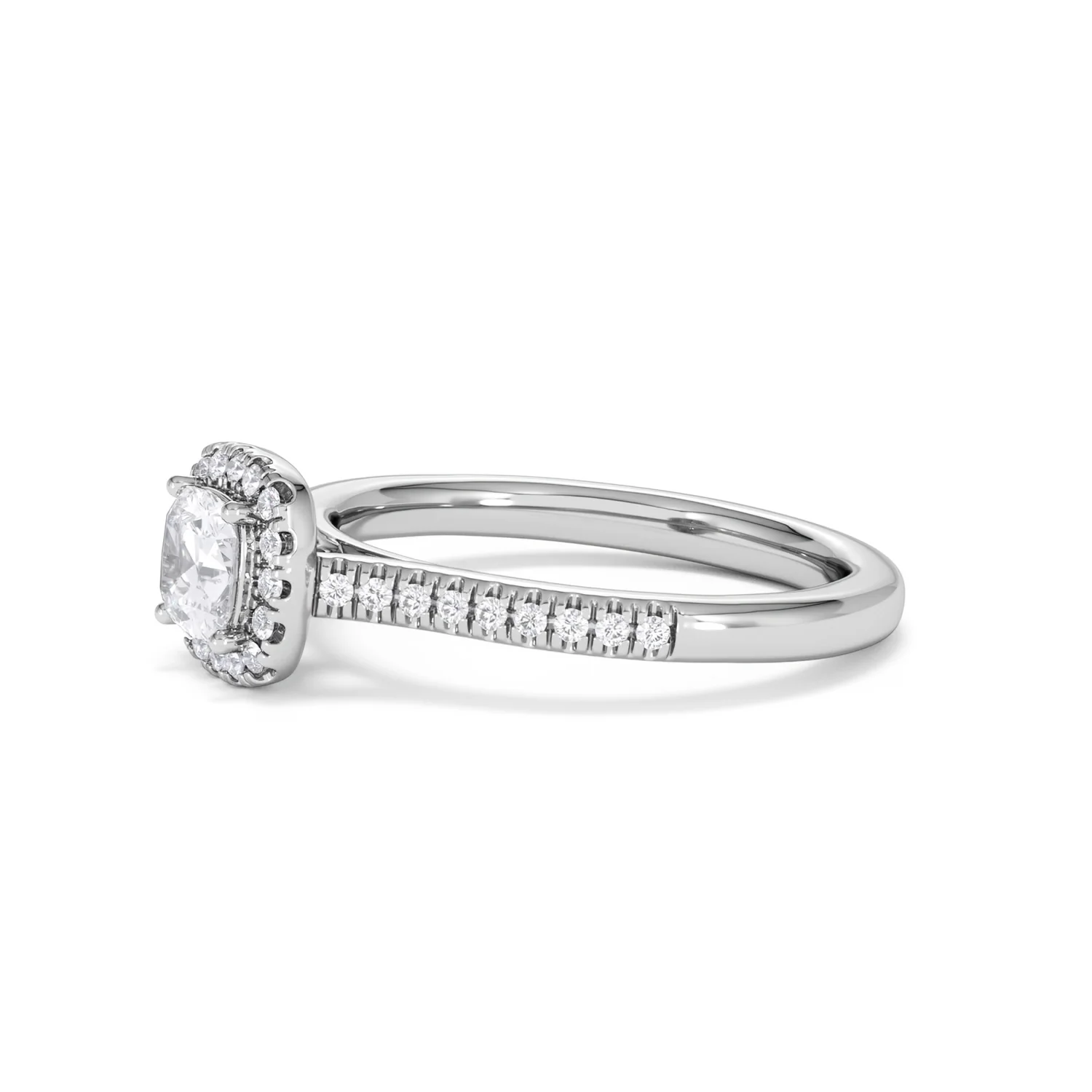Lumia Cushion Cut Lab Diamond Halo Ring 0.70ct F/VS in 9K White Gold - Image 76