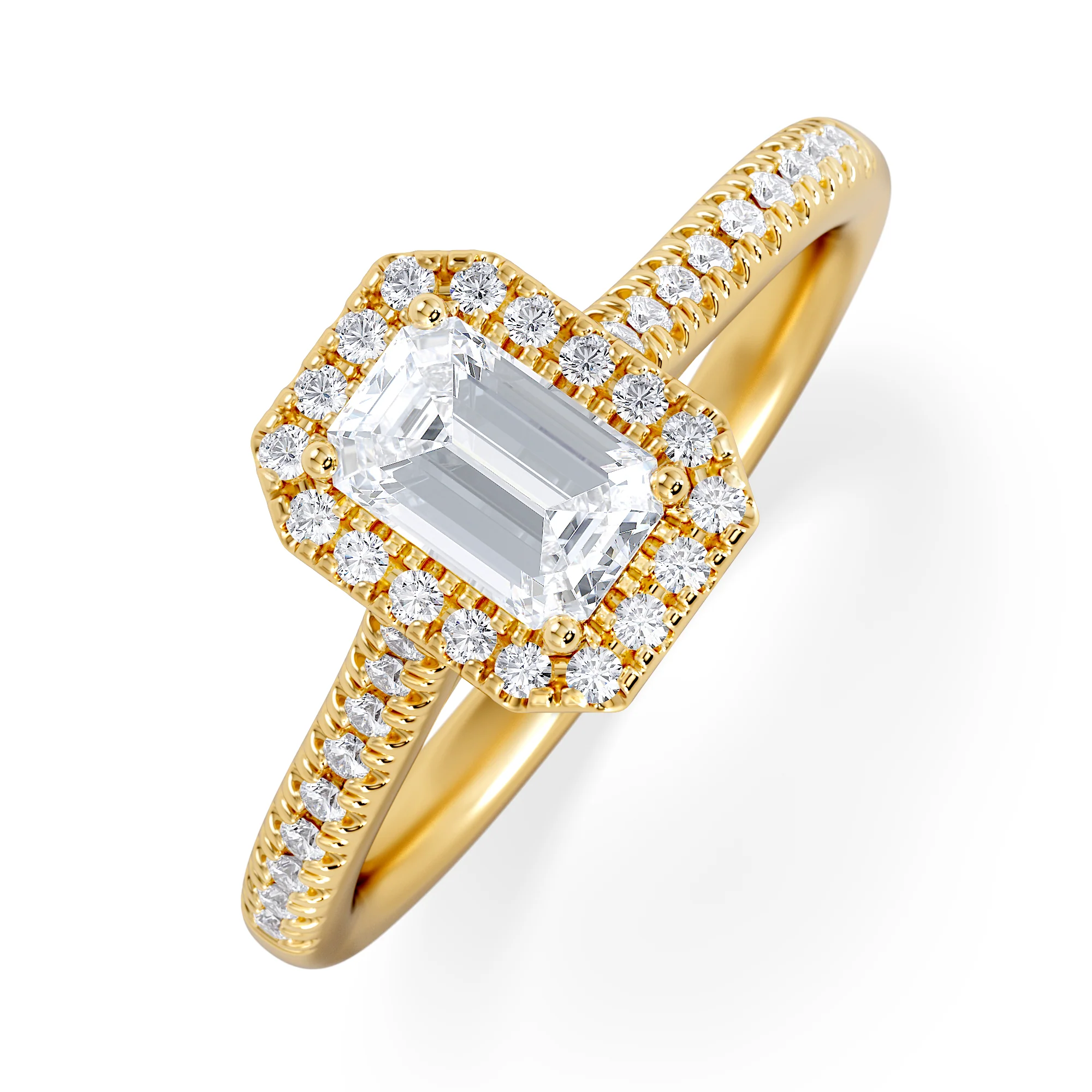 Lumia Cut Emerald Cut Lab Diamond Halo Ring 0.70ct F/VS in 9K Gold
