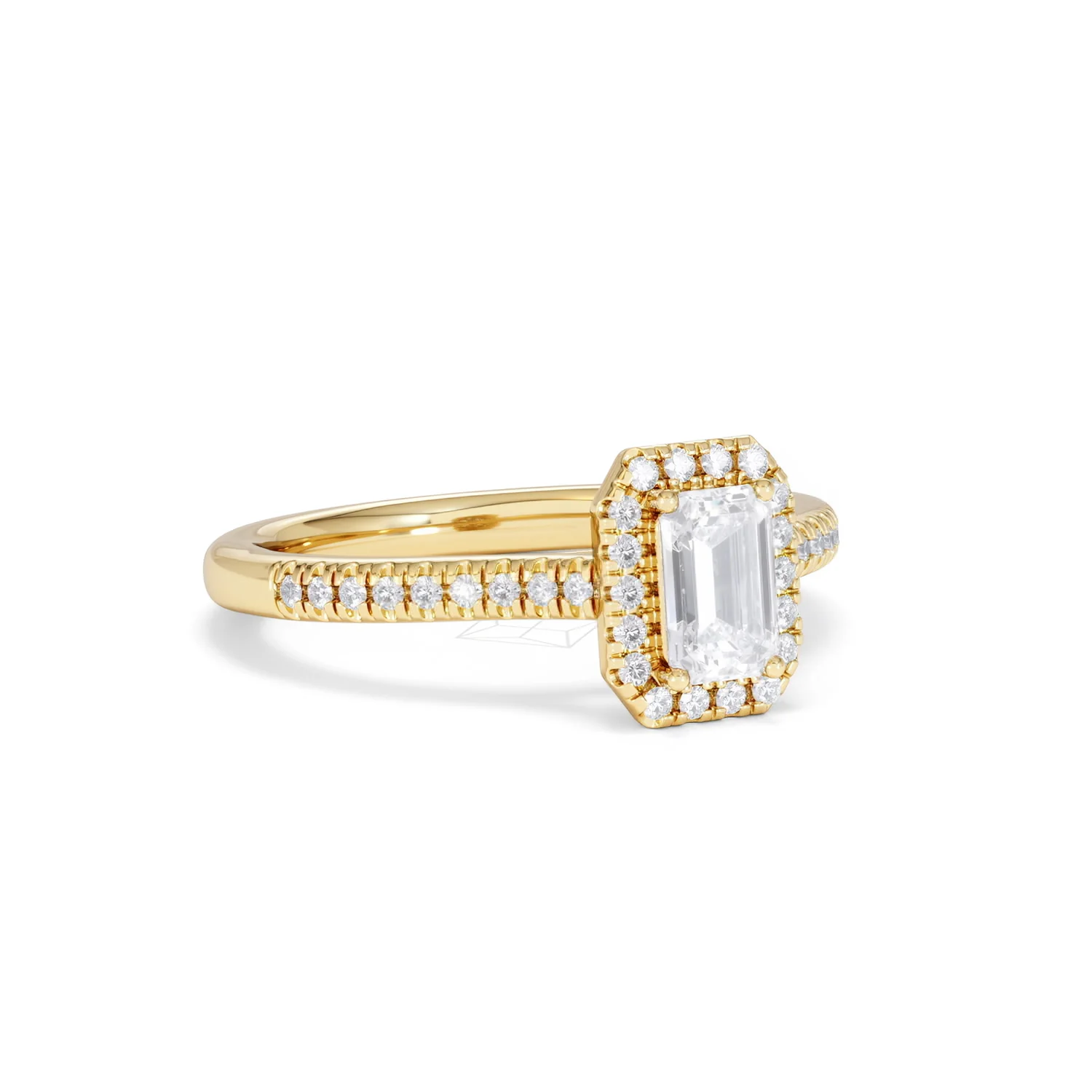 Lumia Cut Emerald Cut Lab Diamond Halo Ring 0.70ct F/VS in 9K Gold - Image 15