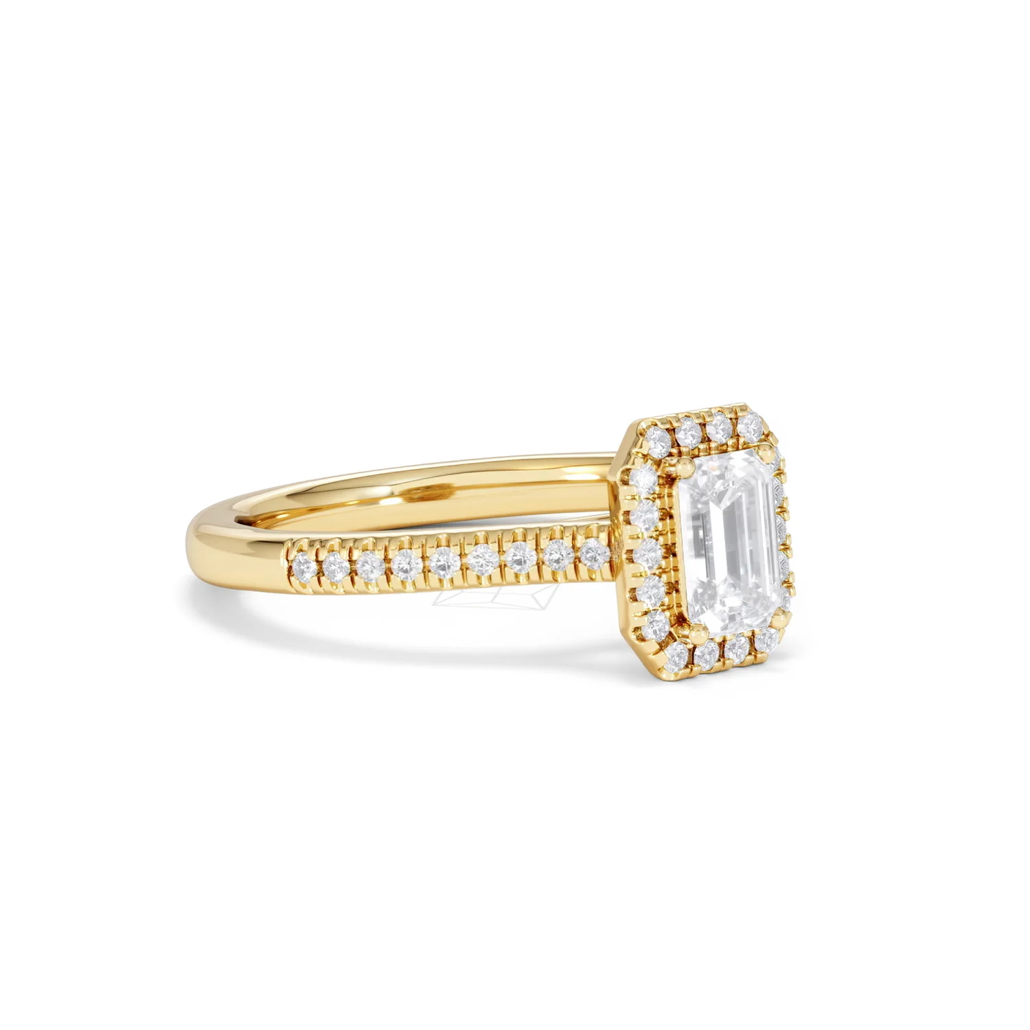 Lumia Cut Emerald Cut Lab Diamond Halo Ring 0.70ct F/VS in 9K Gold - Image 17