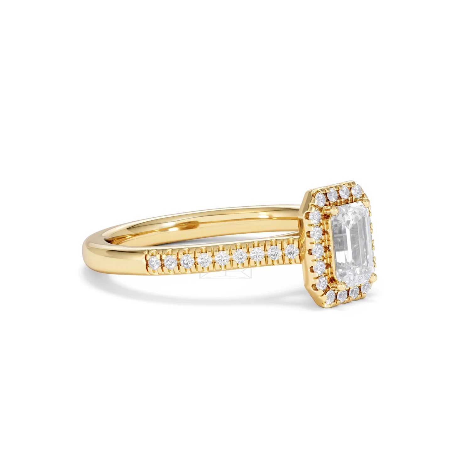Lumia Cut Emerald Cut Lab Diamond Halo Ring 0.70ct F/VS in 9K Gold - Image 19