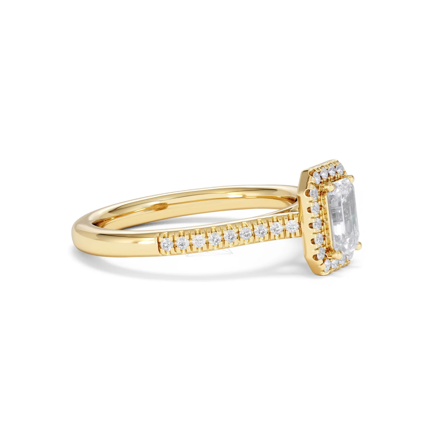 Lumia Cut Emerald Cut Lab Diamond Halo Ring 0.70ct F/VS in 9K Gold - Image 22