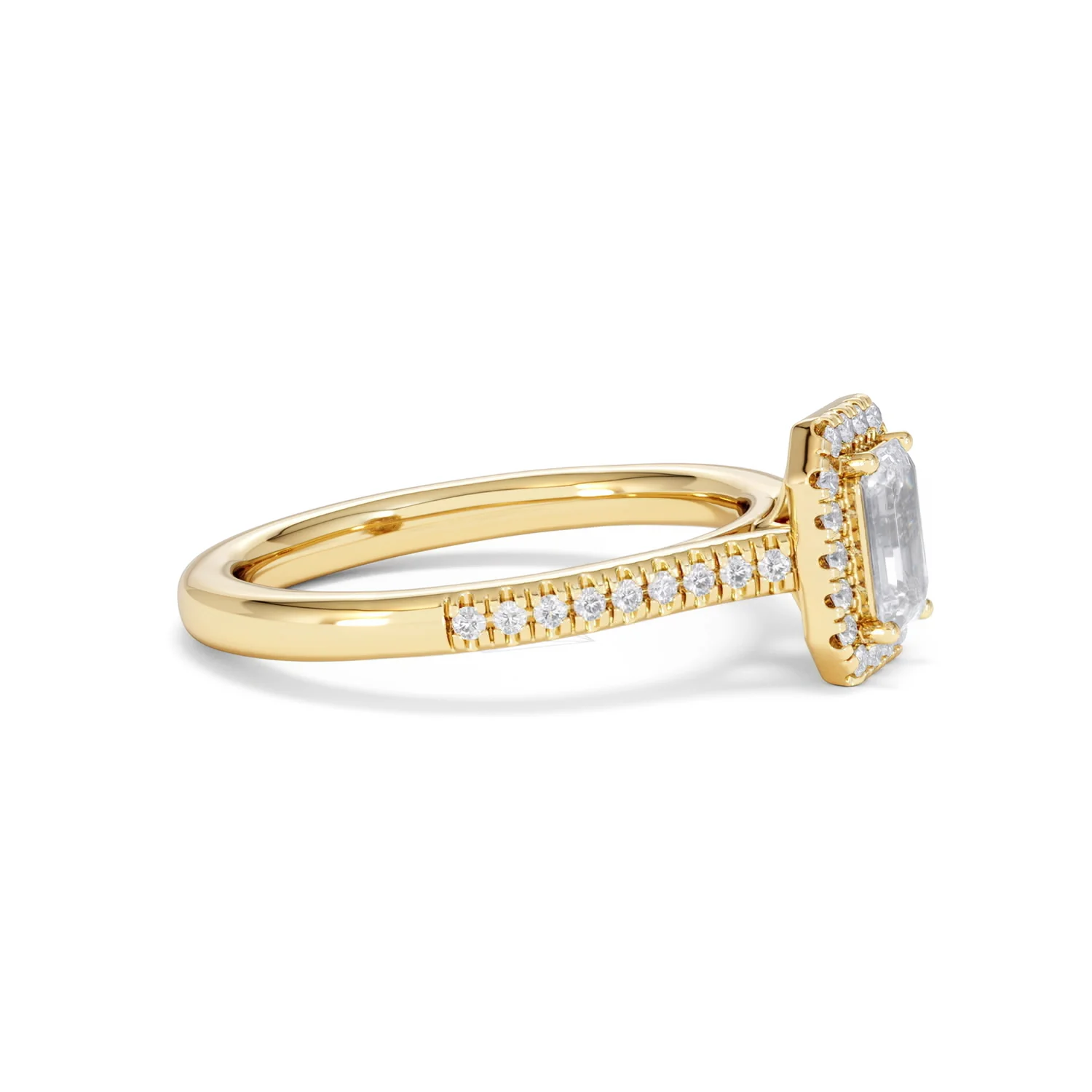 Lumia Cut Emerald Cut Lab Diamond Halo Ring 0.70ct F/VS in 9K Gold - Image 24