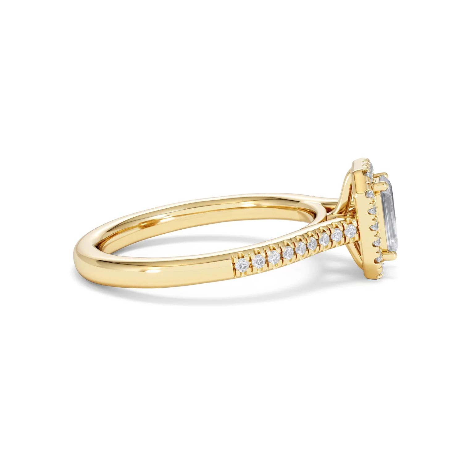 Lumia Cut Emerald Cut Lab Diamond Halo Ring 0.70ct F/VS in 9K Gold - Image 28