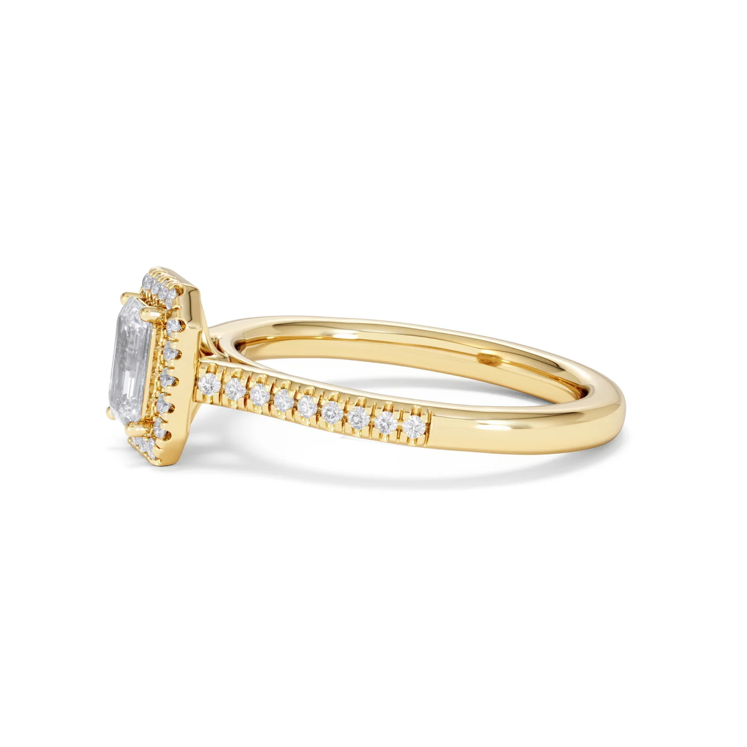 Lumia Cut Emerald Cut Lab Diamond Halo Ring 0.70ct F/VS in 9K Gold - Image 73