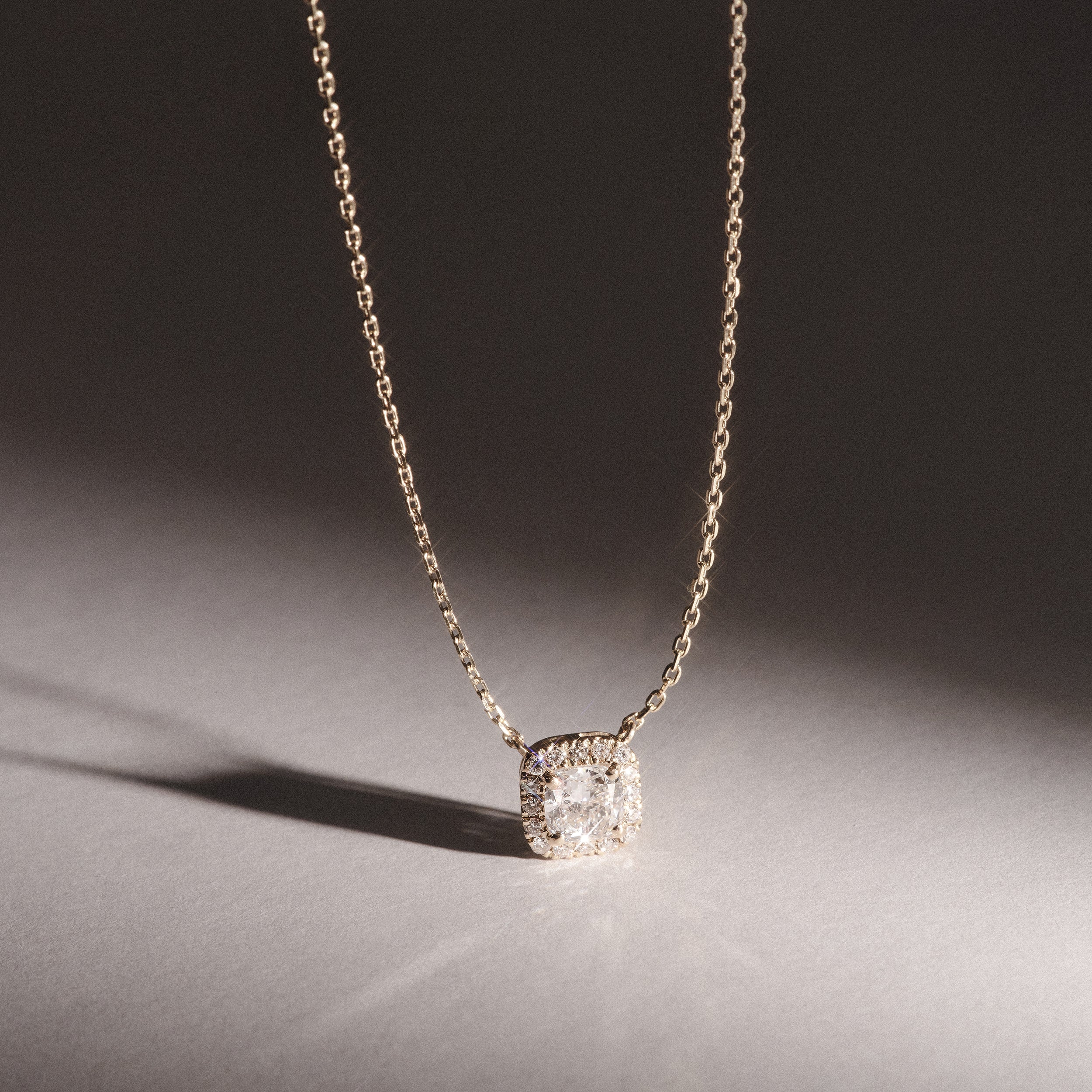 Lumia Halo 0.65ct Cushion Cut Lab Diamond Necklace in 9K Yellow Gold - Image 2