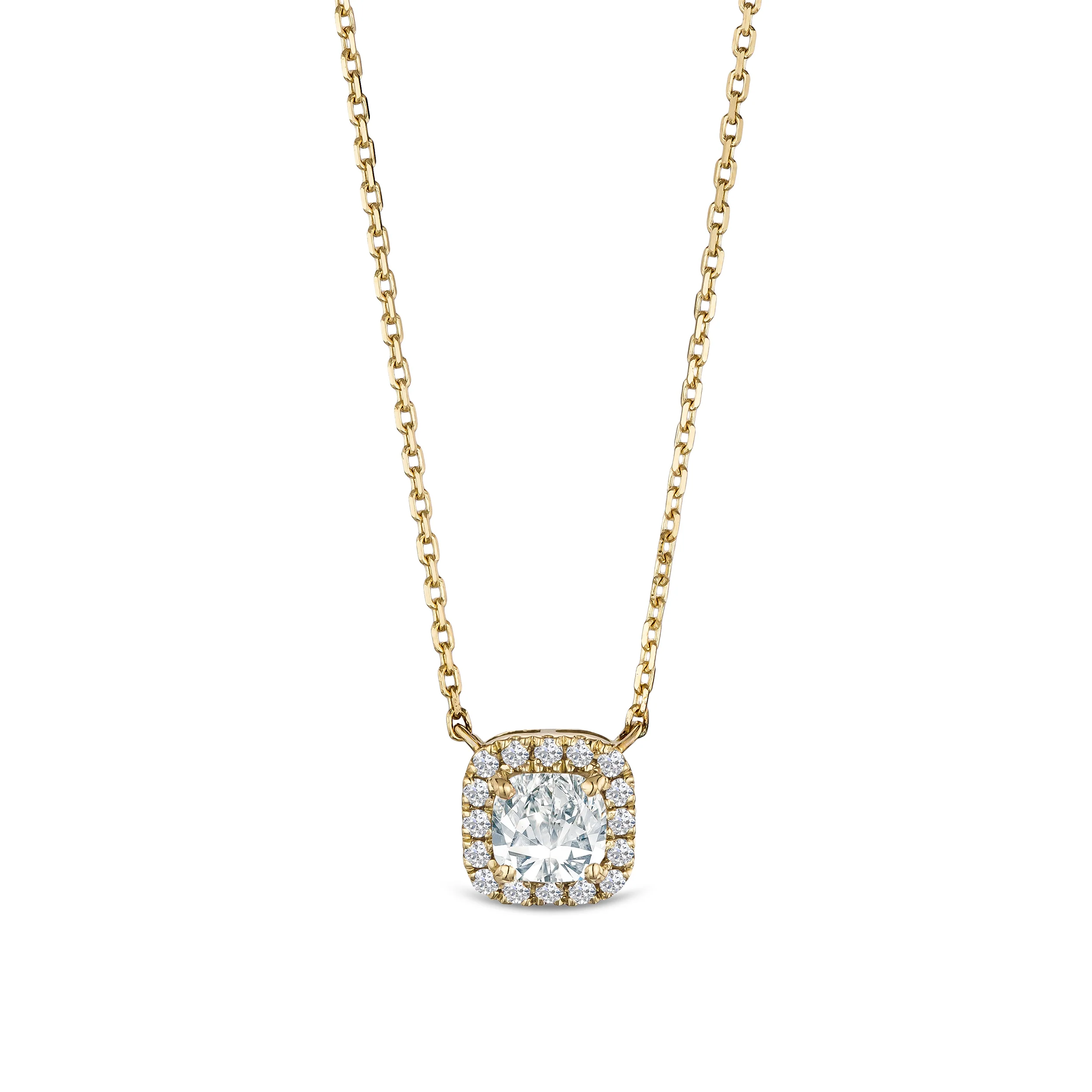 Lumia Halo 0.65ct Cushion Cut Lab Diamond Necklace in 9K Yellow Gold - Image 3