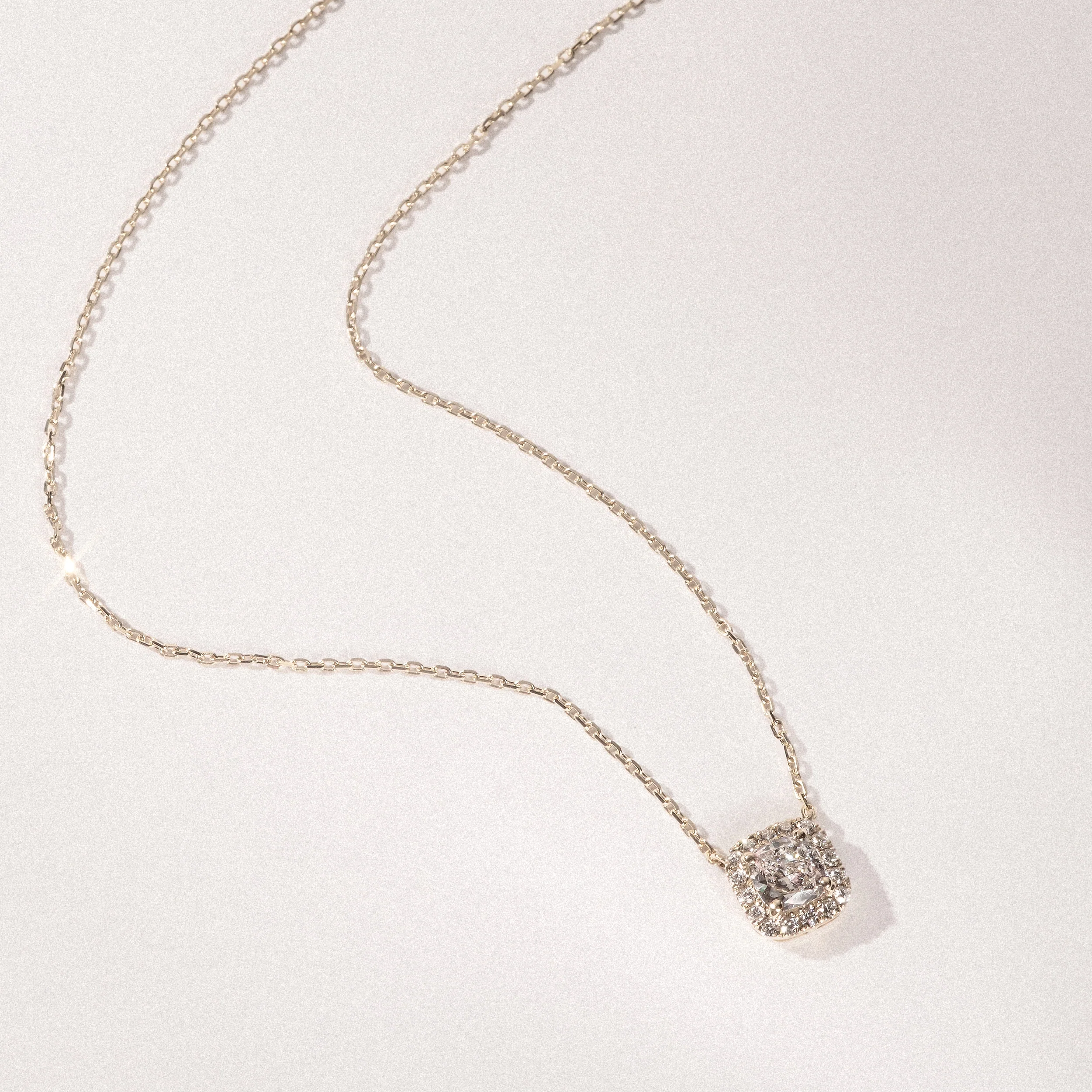 Lumia Halo 0.65ct Cushion Cut Lab Diamond Necklace in 9K Yellow Gold - Image 4