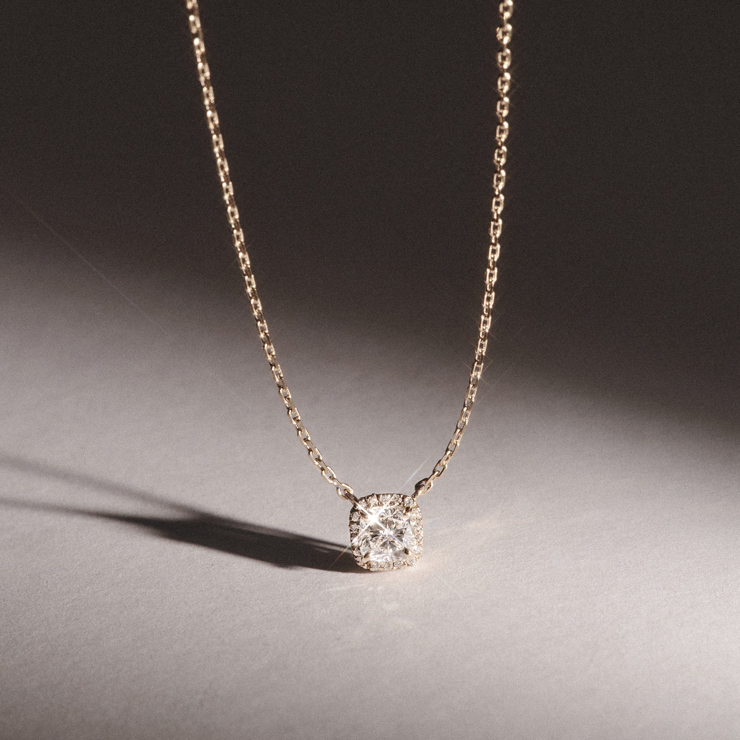 Lumia Halo 1.20ct Cushion Cut Lab Diamond Necklace in 9K Yellow Gold - Image 2