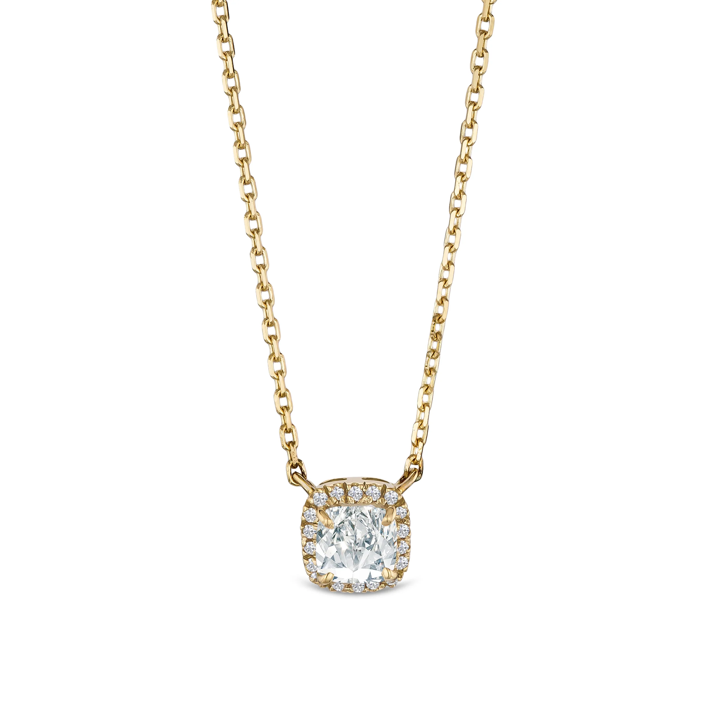 Lumia Halo 1.20ct Cushion Cut Lab Diamond Necklace in 9K Yellow Gold - Image 3