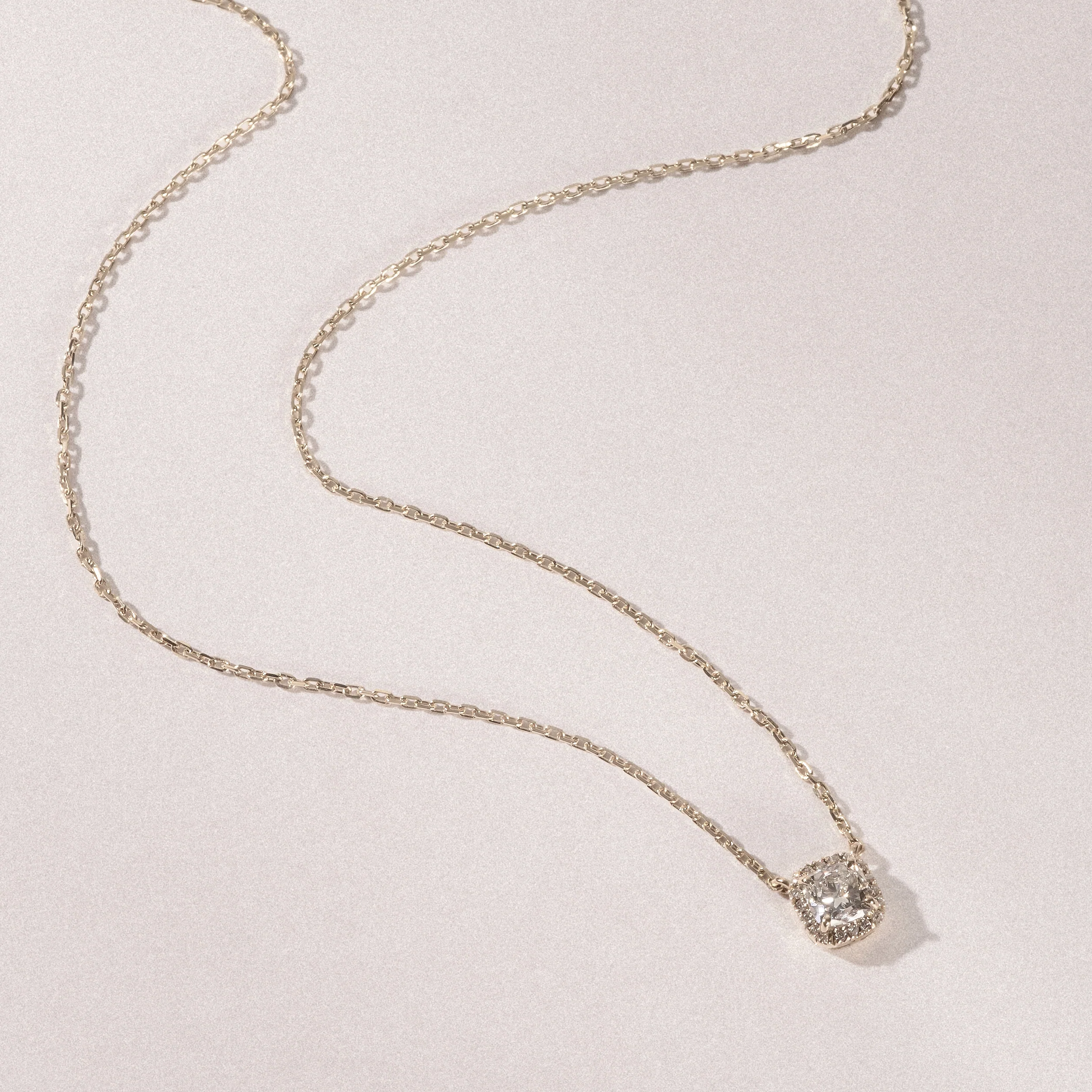 Lumia Halo 1.20ct Cushion Cut Lab Diamond Necklace in 9K Yellow Gold - Image 4