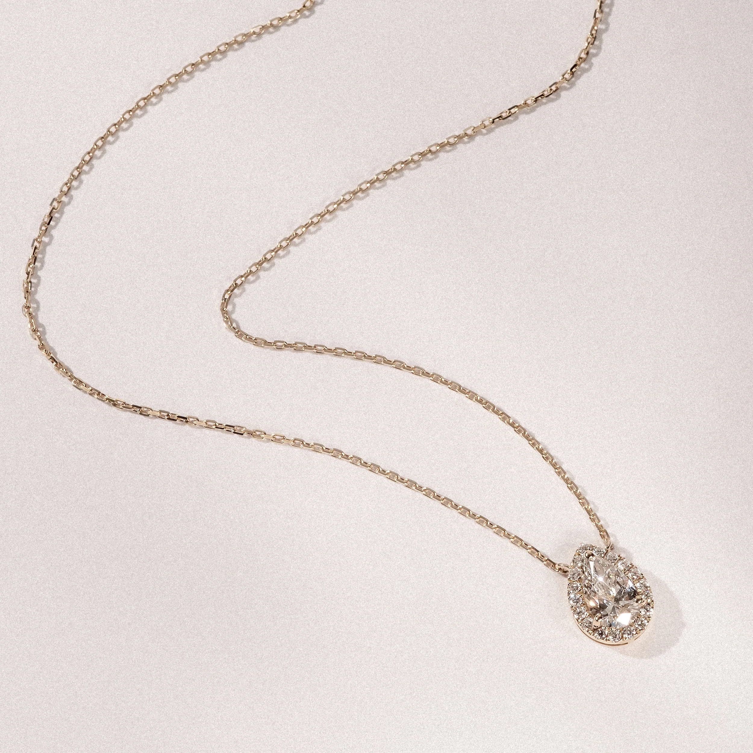 Lumia Halo 1.20ct Pear Cut Lab Diamond Necklace in 9K Yellow Gold - Image 4