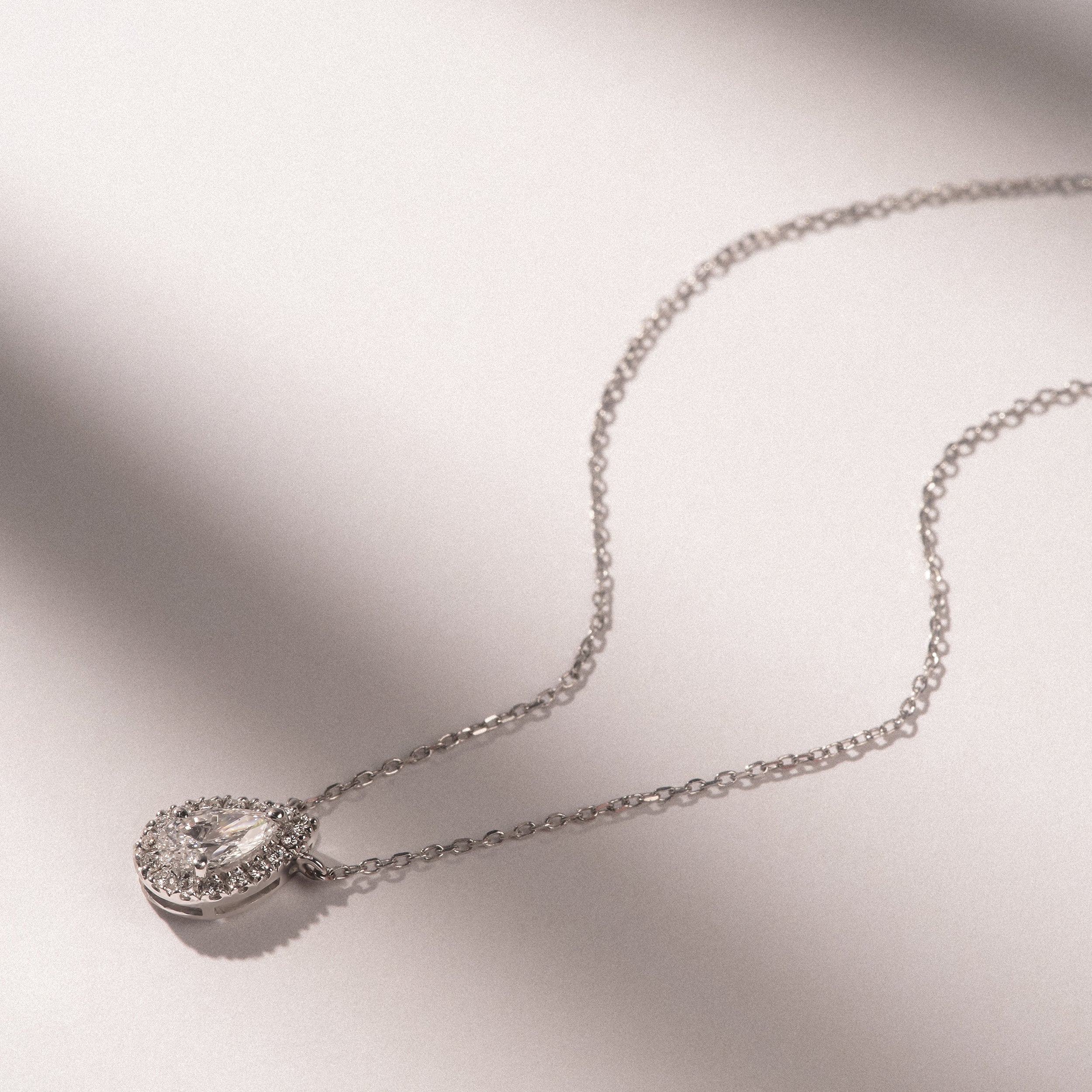 Lumia Pear Cut Lab Diamond Halo Pendant 0.65ct F/VS in 9K White Gold - Image 6