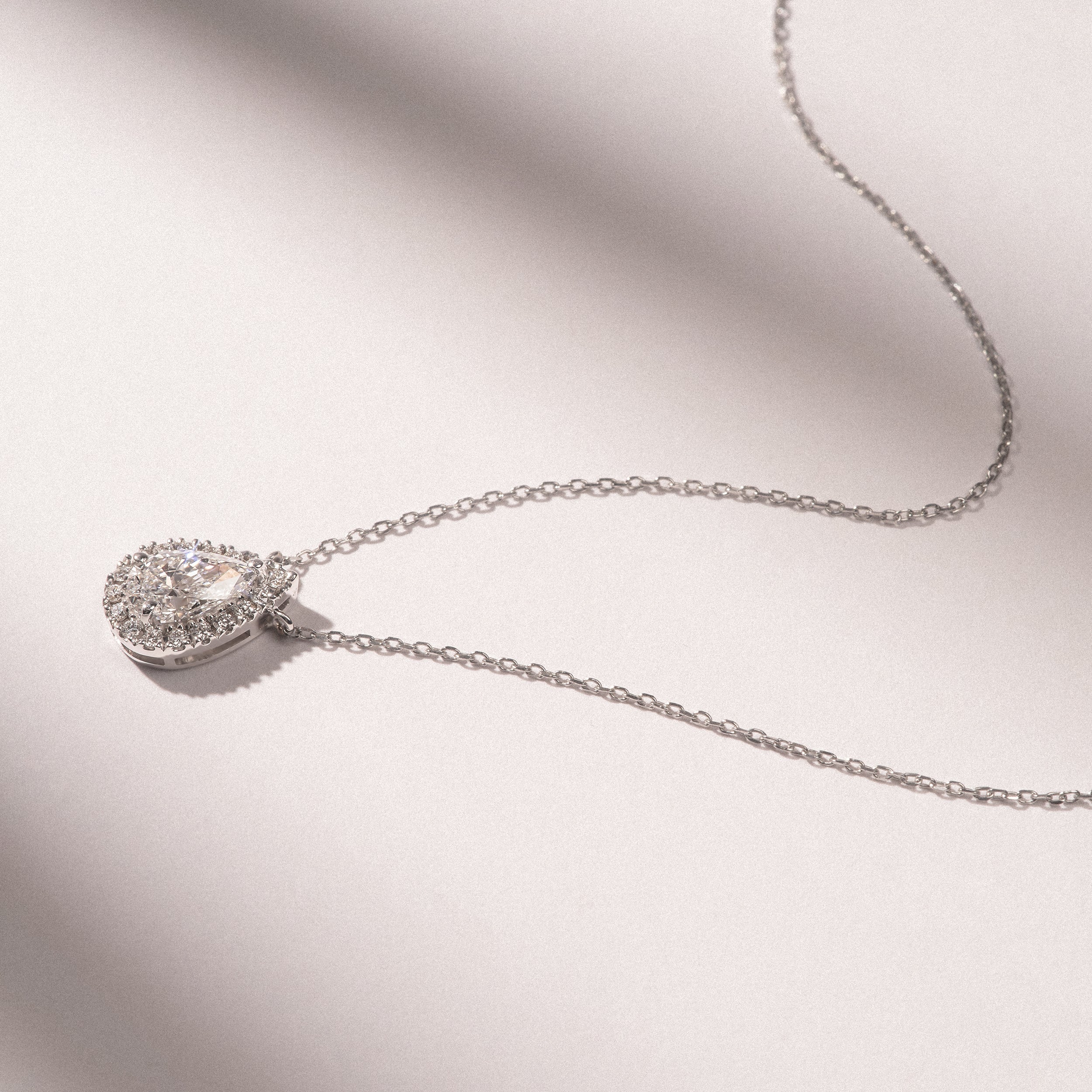 Lumia Pear Cut Lab Diamond Halo Pendant 1.20ct F/VS in 9K White Gold - Image 4