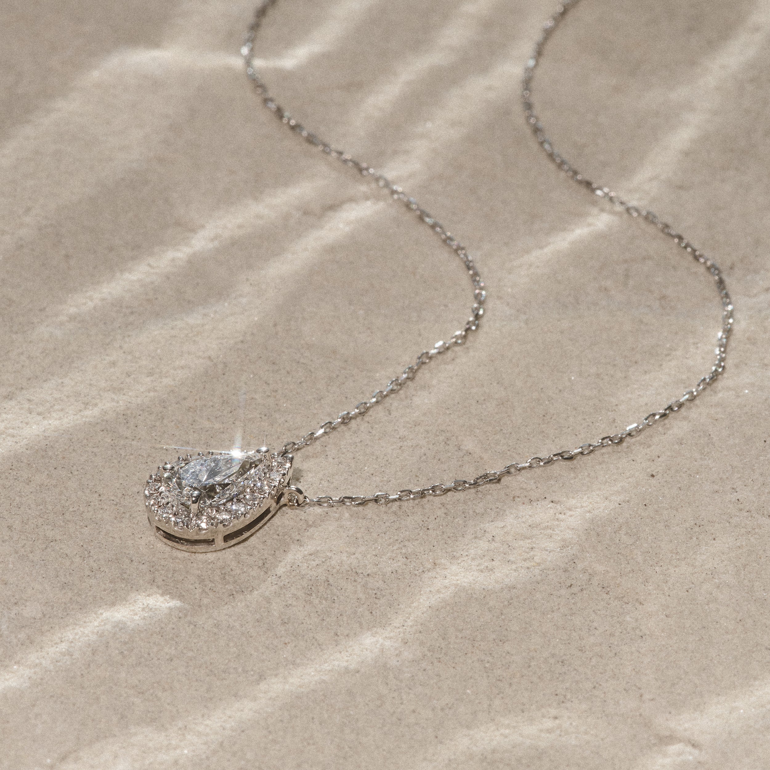 Lumia Pear Cut Lab Diamond Halo Pendant 1.20ct F/VS in 9K White Gold - Image 6