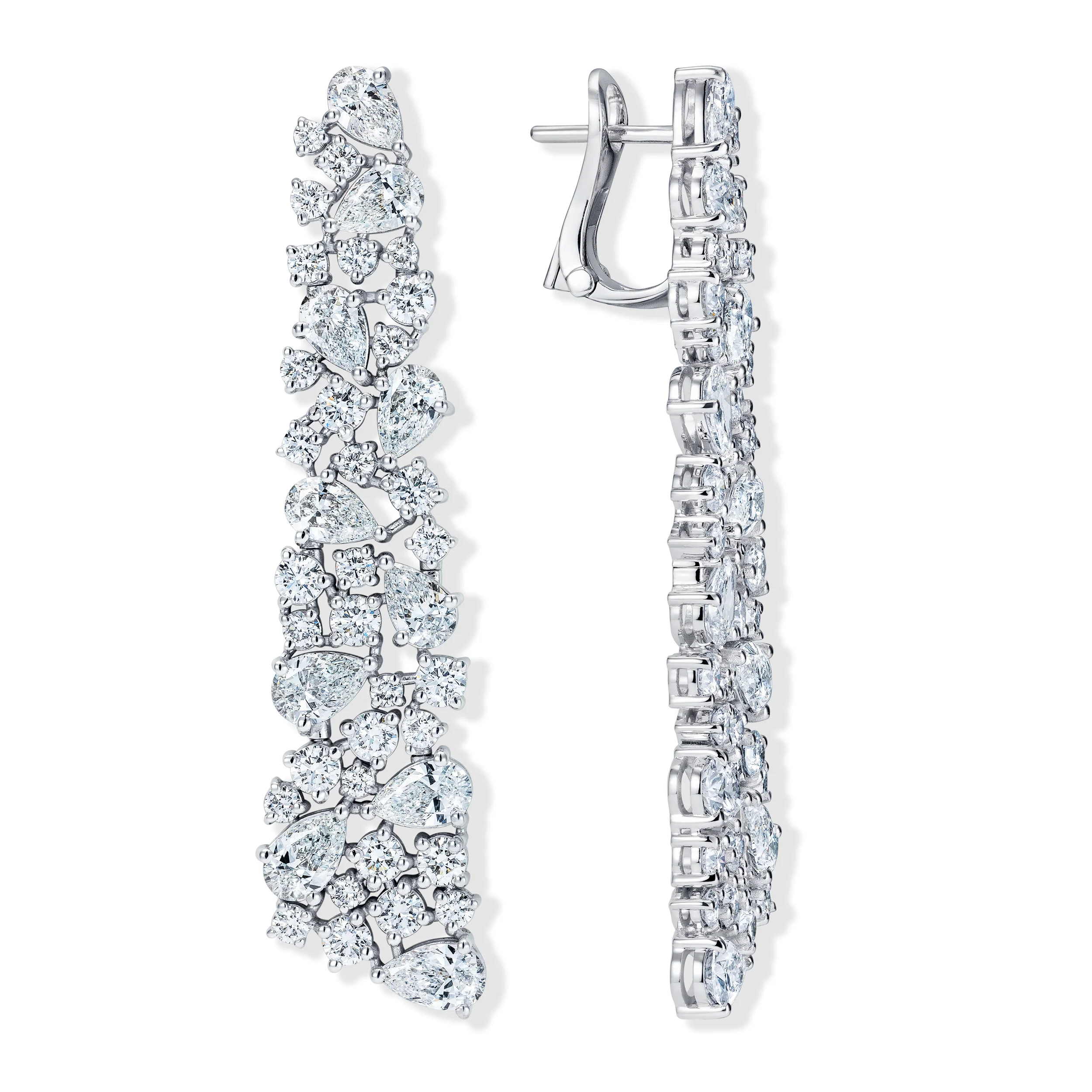 LUXE 10.00ct Lab Diamond Chandelier Earrings with IGI Certified Pear and Round-Cut Diamonds in 18K White Gold,Round Face - Image 3