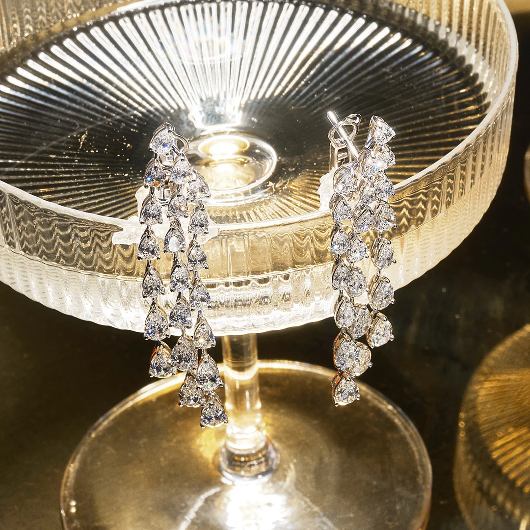 LUXE 10.00ct Lab Diamond Chandelier Earrings with IGI Certified Pear-Cut Diamonds in 18K White Gold - Image 8