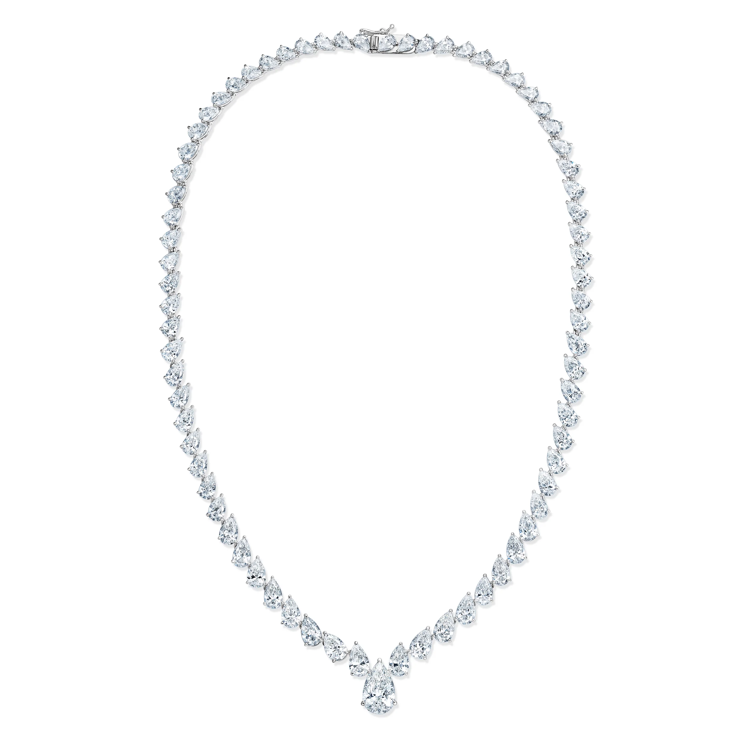LUXE 32.00ct Lab Diamond Necklace with 3.00ct IGI Certified Pear-Cut Centre in 18K White Gold