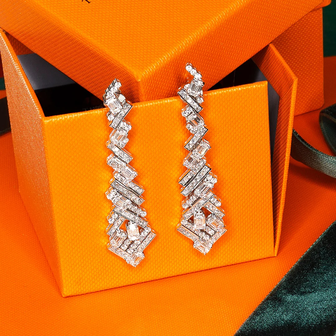 LUXE 8.00ct Lab Diamond Chandelier Earrings with IGI Certified Mixed-Cut Diamonds in 18K White Gold - Image 7