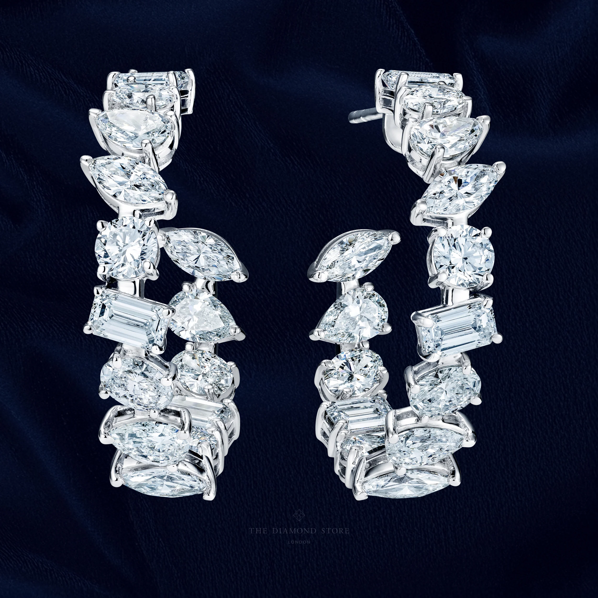 LUXE 8.00ct Lab Diamond Hoop Earrings with IGI Certified Asymmetrical-Cut Diamonds in 18K White Gold - Image 3