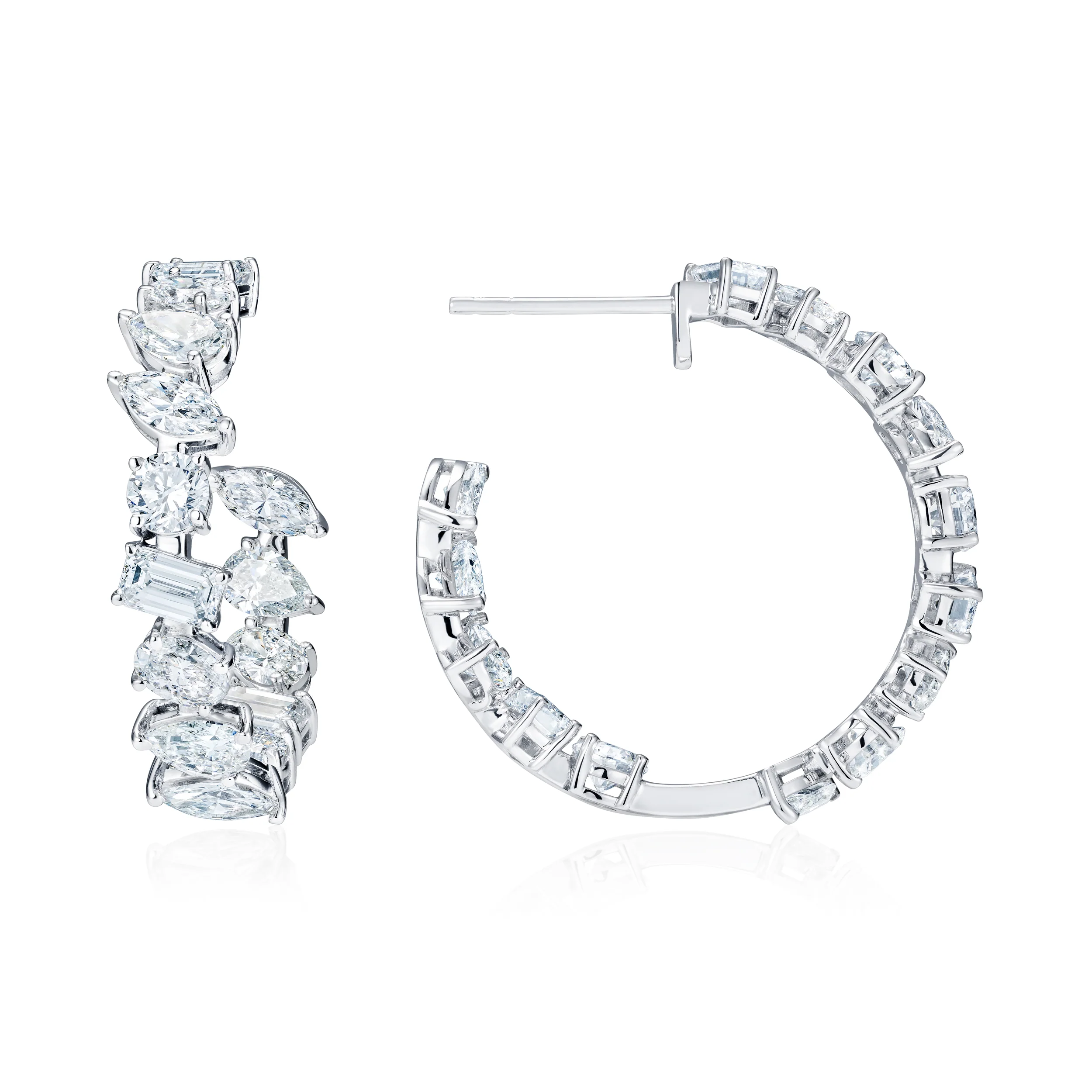 LUXE 8.00ct Lab Diamond Hoop Earrings with IGI Certified Asymmetrical-Cut Diamonds in 18K White Gold - Image 4