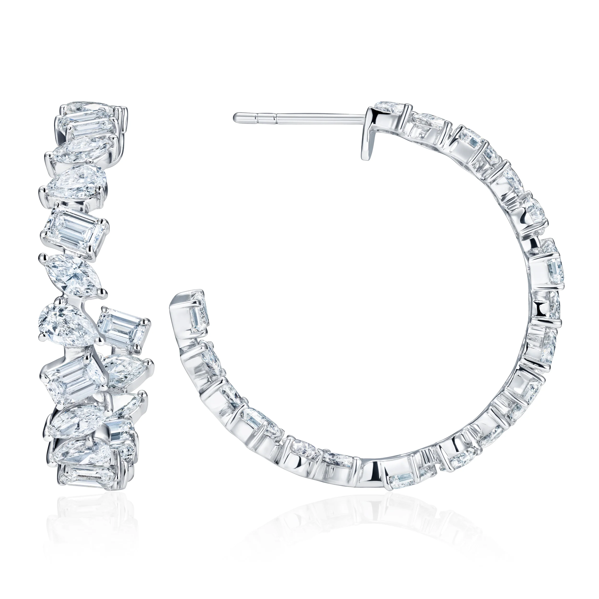 LUXE 8.00ct Lab Diamond Hoop Earrings with IGI Certified Mixed-Cut Diamonds in 18K White Gold - Image 3