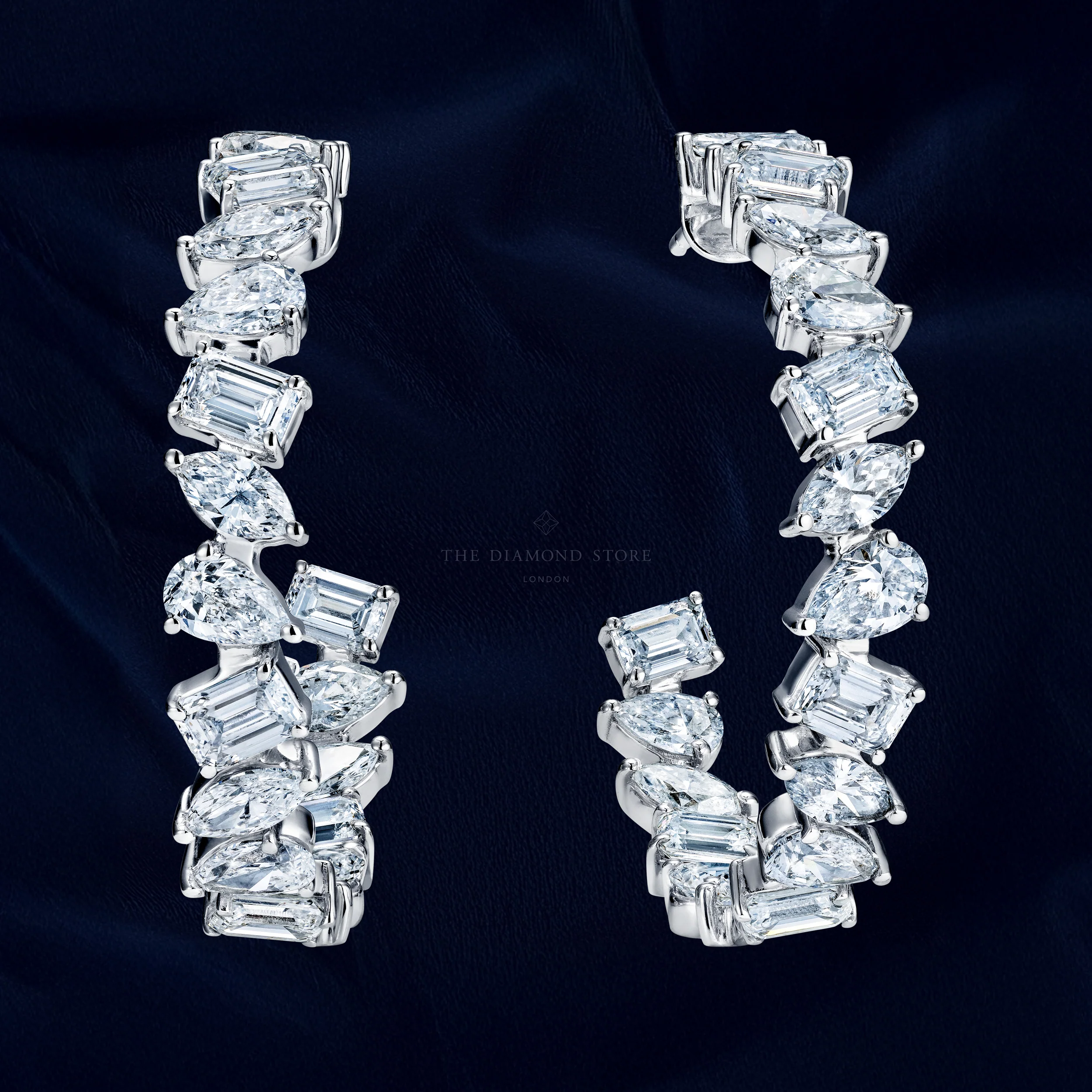 LUXE 8.00ct Lab Diamond Hoop Earrings with IGI Certified Mixed-Cut Diamonds in 18K White Gold - Image 4