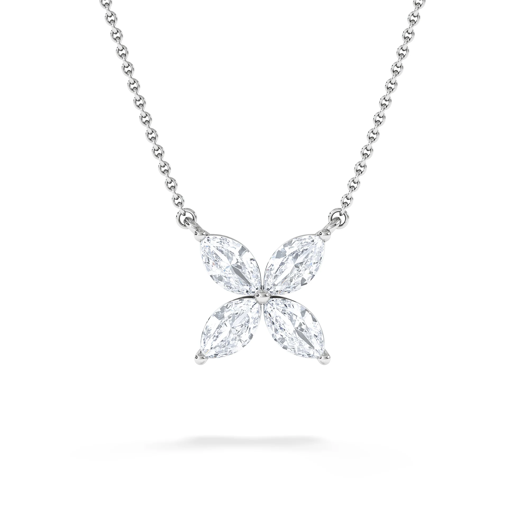 Luxe Floral 1.00ct Marquise Cut Lab Diamond Necklace in 18K White Gold