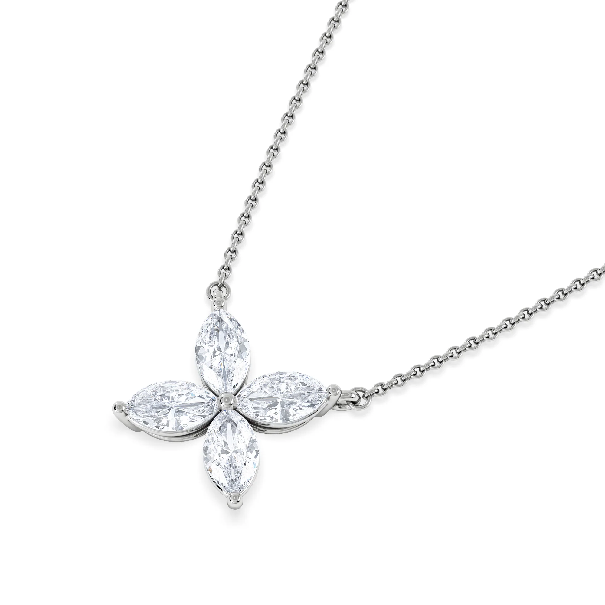 Luxe Floral 1.00ct Marquise Cut Lab Diamond Necklace in 18K White Gold - Image 3