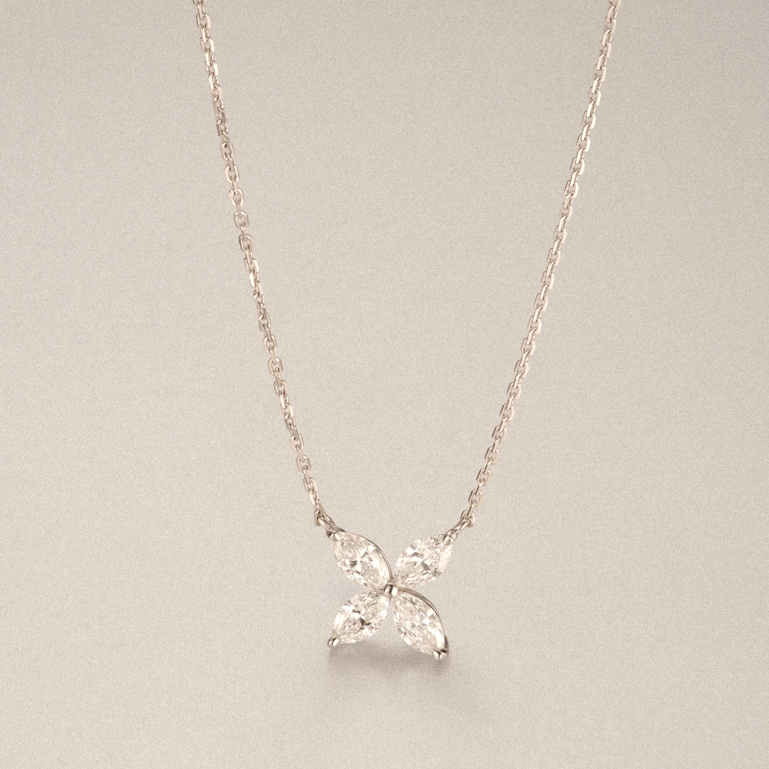 Luxe Floral 1.00ct Marquise Cut Lab Diamond Necklace in 18K White Gold - Image 8