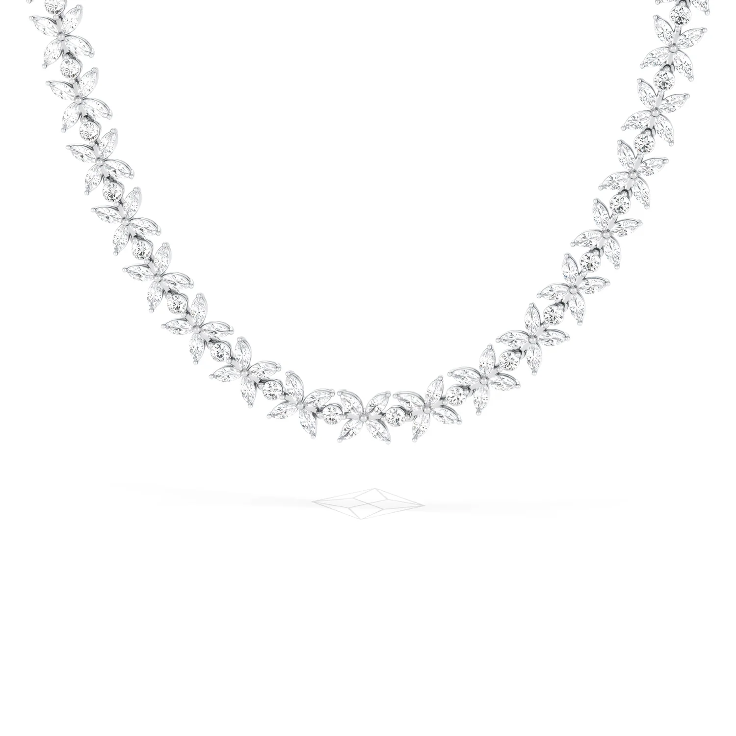 Luxe Floral 17.00ct Marquise and Round Cut Lab Diamond Tennis Necklace in 18K White Gold - Image 10