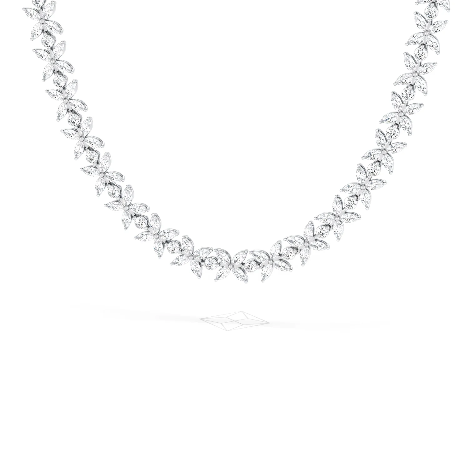 Luxe Floral 17.00ct Marquise and Round Cut Lab Diamond Tennis Necklace in 18K White Gold - Image 11