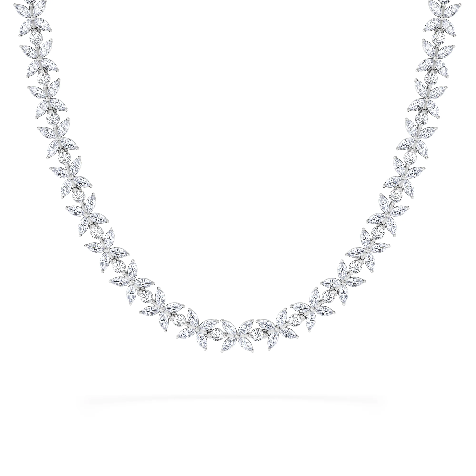 Luxe Floral 17.00ct Marquise and Round Cut Lab Diamond Tennis Necklace in 18K White Gold - Image 3