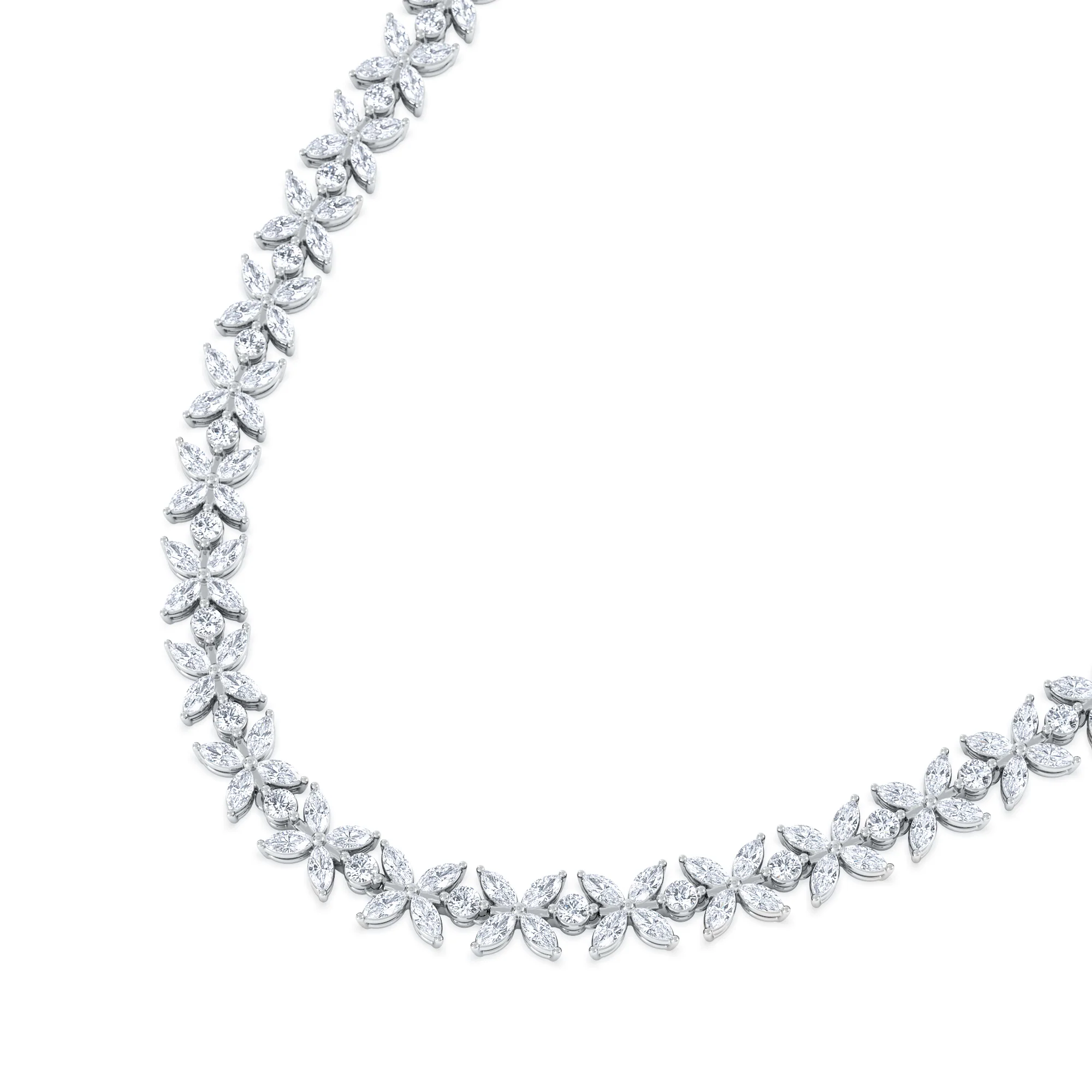 Luxe Floral 17.00ct Marquise and Round Cut Lab Diamond Tennis Necklace in 18K White Gold - Image 5