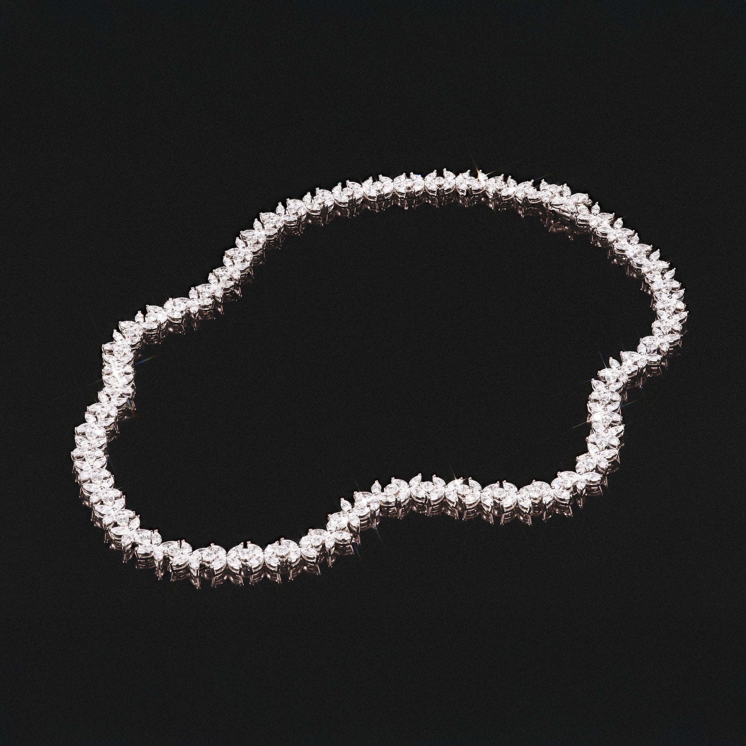 Luxe Floral 17.00ct Marquise and Round Cut Lab Diamond Tennis Necklace in 18K White Gold - Image 6