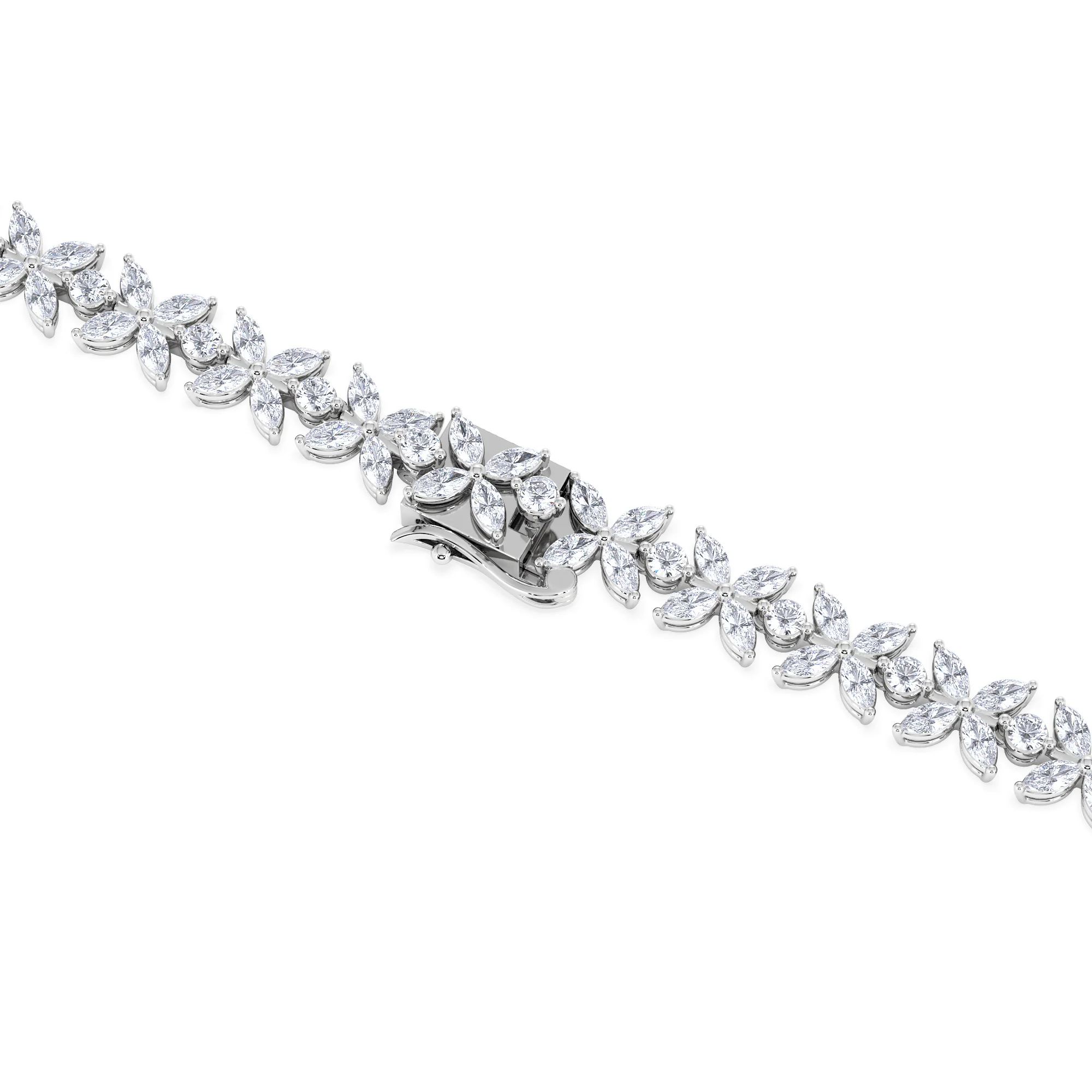 Luxe Floral 17.00ct Marquise and Round Cut Lab Diamond Tennis Necklace in 18K White Gold - Image 7