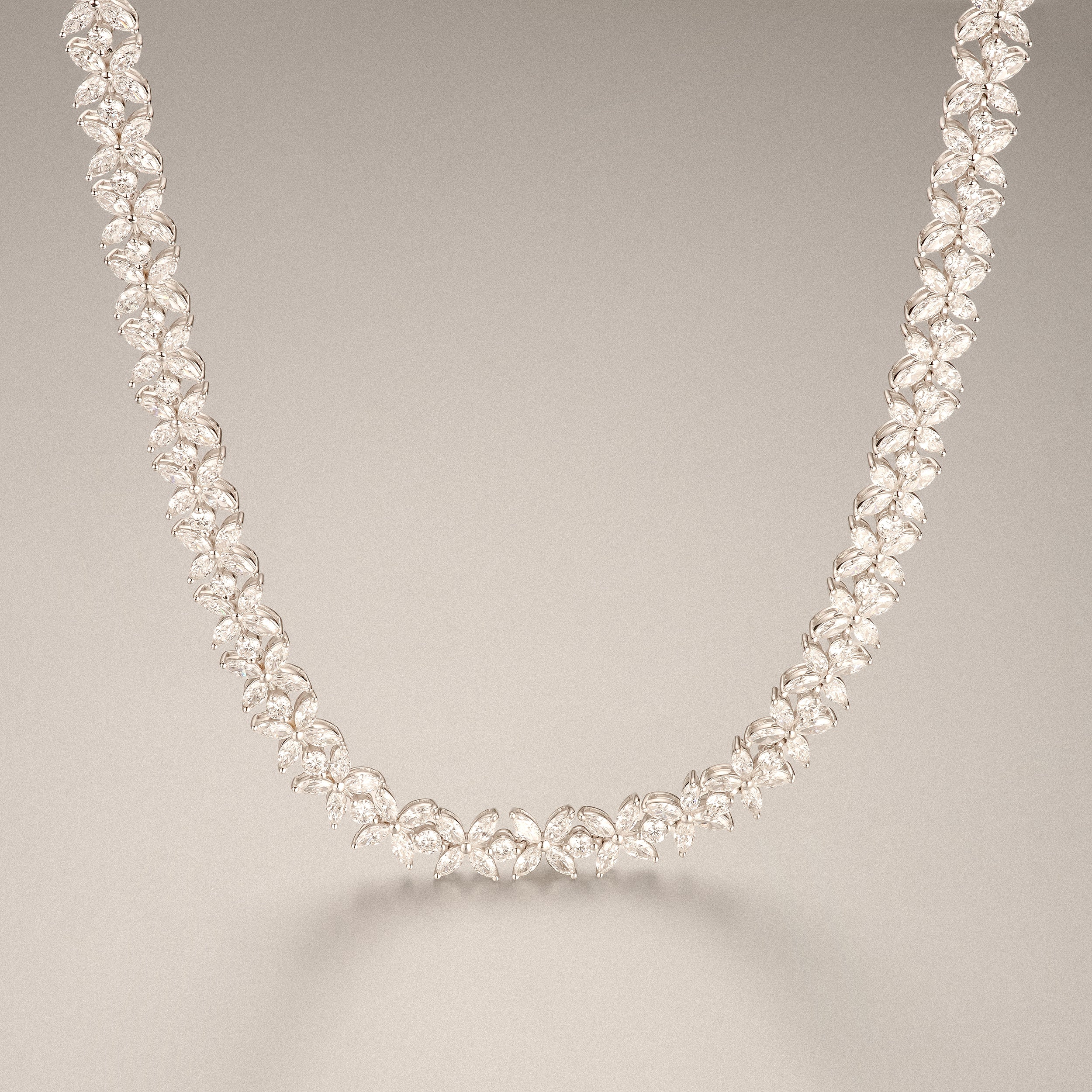 Luxe Floral 17.00ct Marquise and Round Cut Lab Diamond Tennis Necklace in 18K White Gold - Image 8