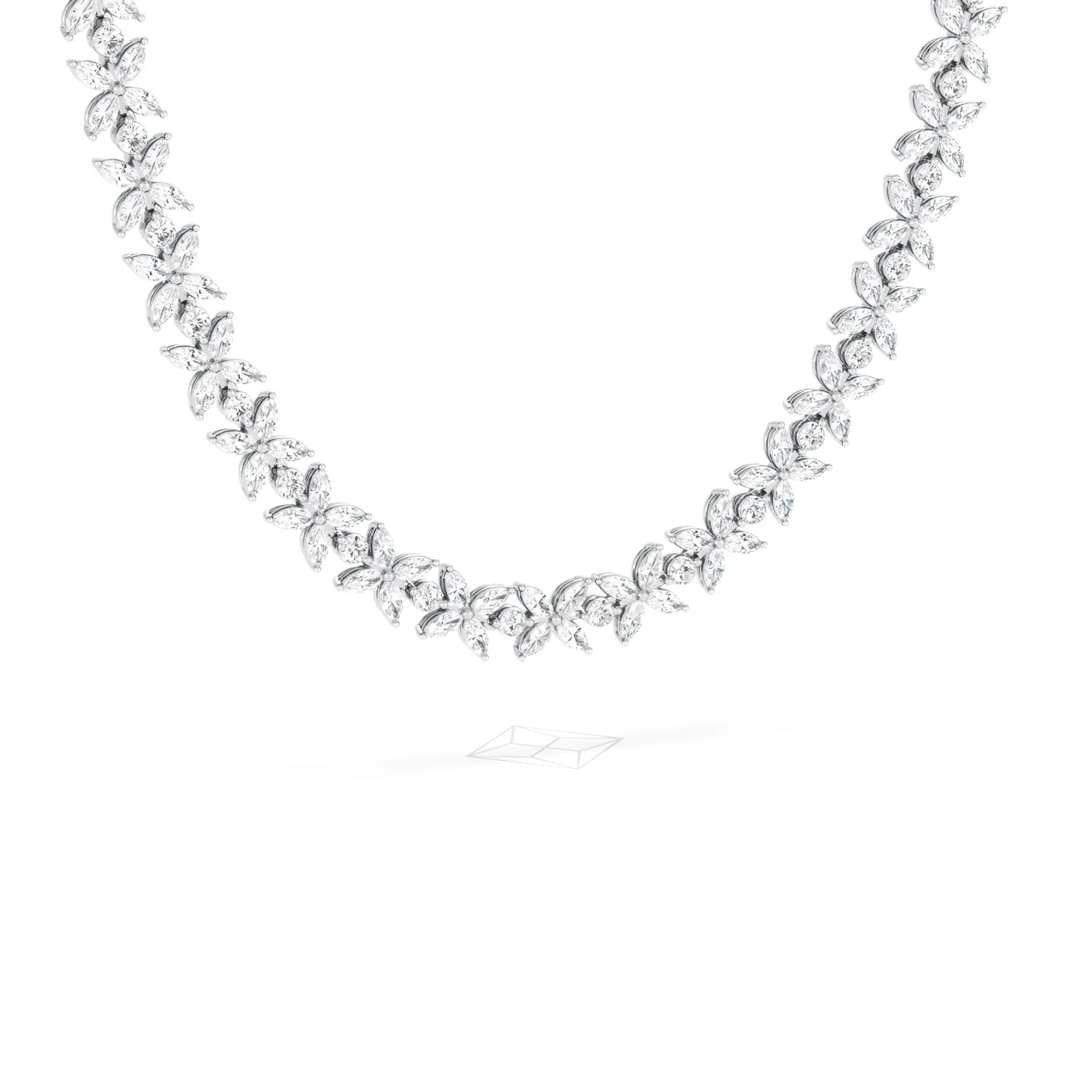 Luxe Floral 17.00ct Marquise and Round Cut Lab Diamond Tennis Necklace in 18K White Gold - Image 83
