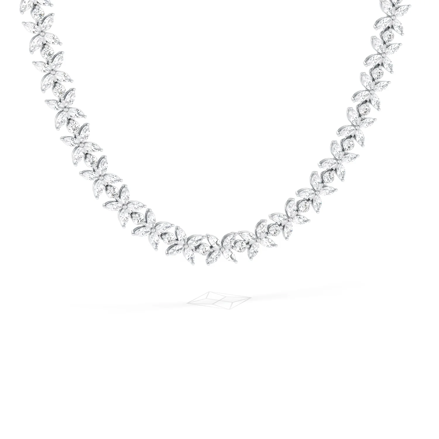 Luxe Floral 17.00ct Marquise and Round Cut Lab Diamond Tennis Necklace in 18K White Gold - Image 84