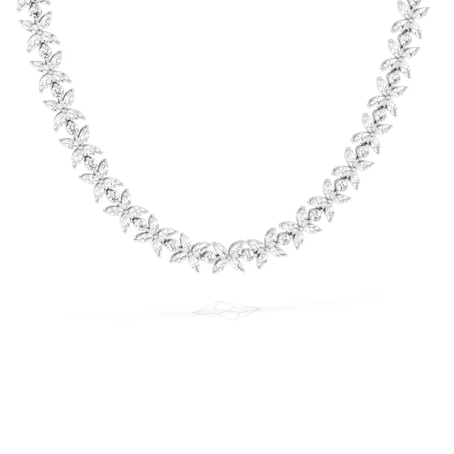 Luxe Floral 17.00ct Marquise and Round Cut Lab Diamond Tennis Necklace in 18K White Gold - Image 85