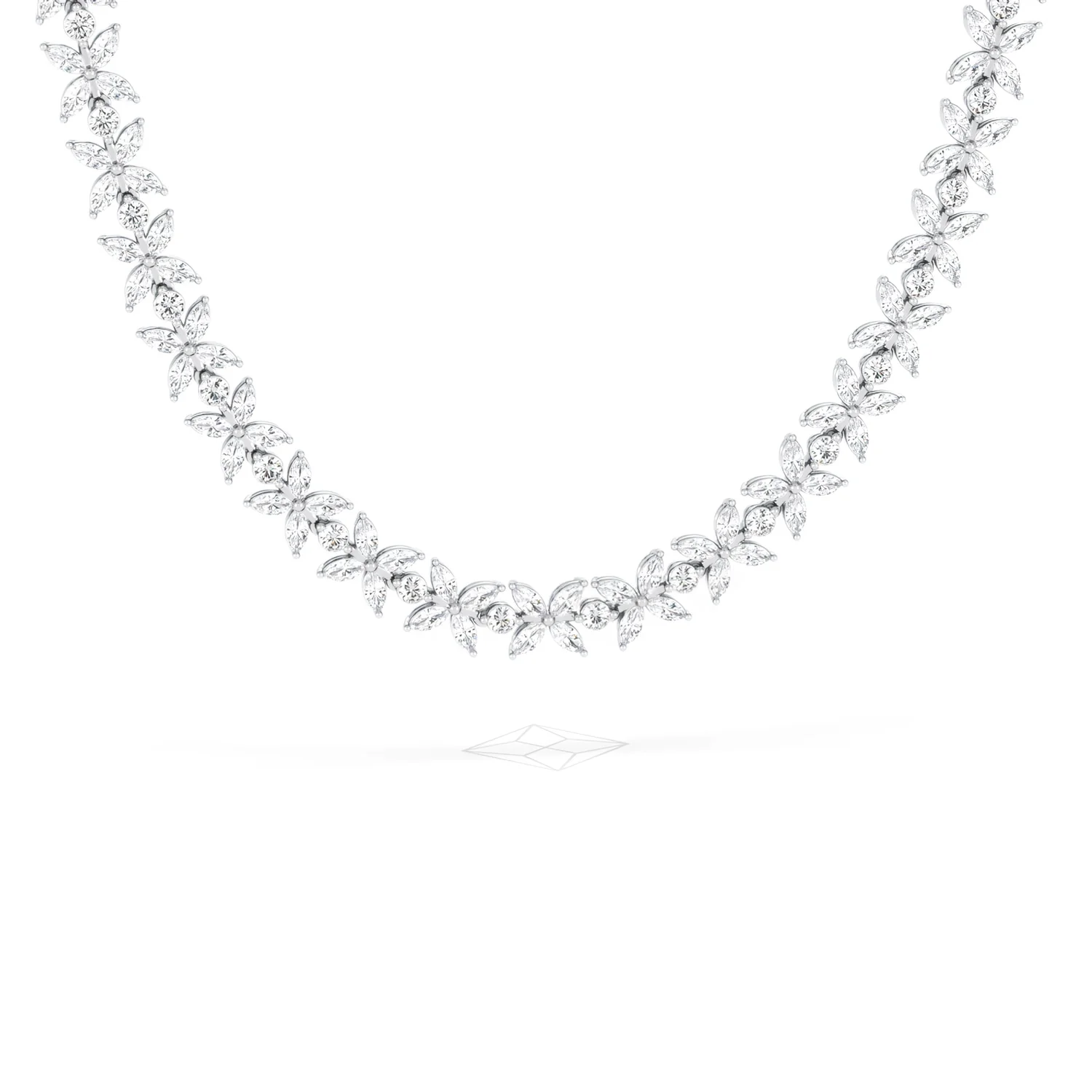 Luxe Floral 17.00ct Marquise and Round Cut Lab Diamond Tennis Necklace in 18K White Gold - Image 86