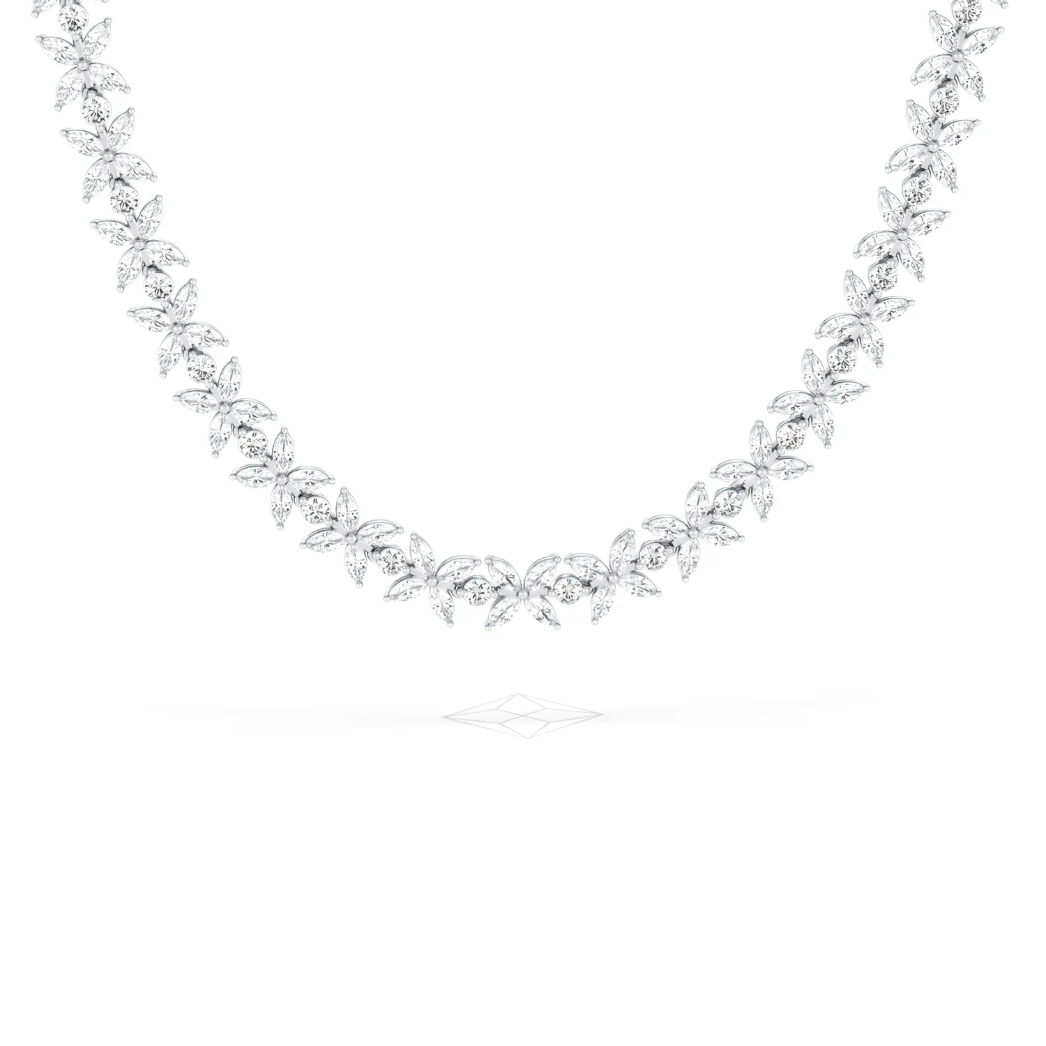 Luxe Floral 17.00ct Marquise and Round Cut Lab Diamond Tennis Necklace in 18K White Gold - Image 87
