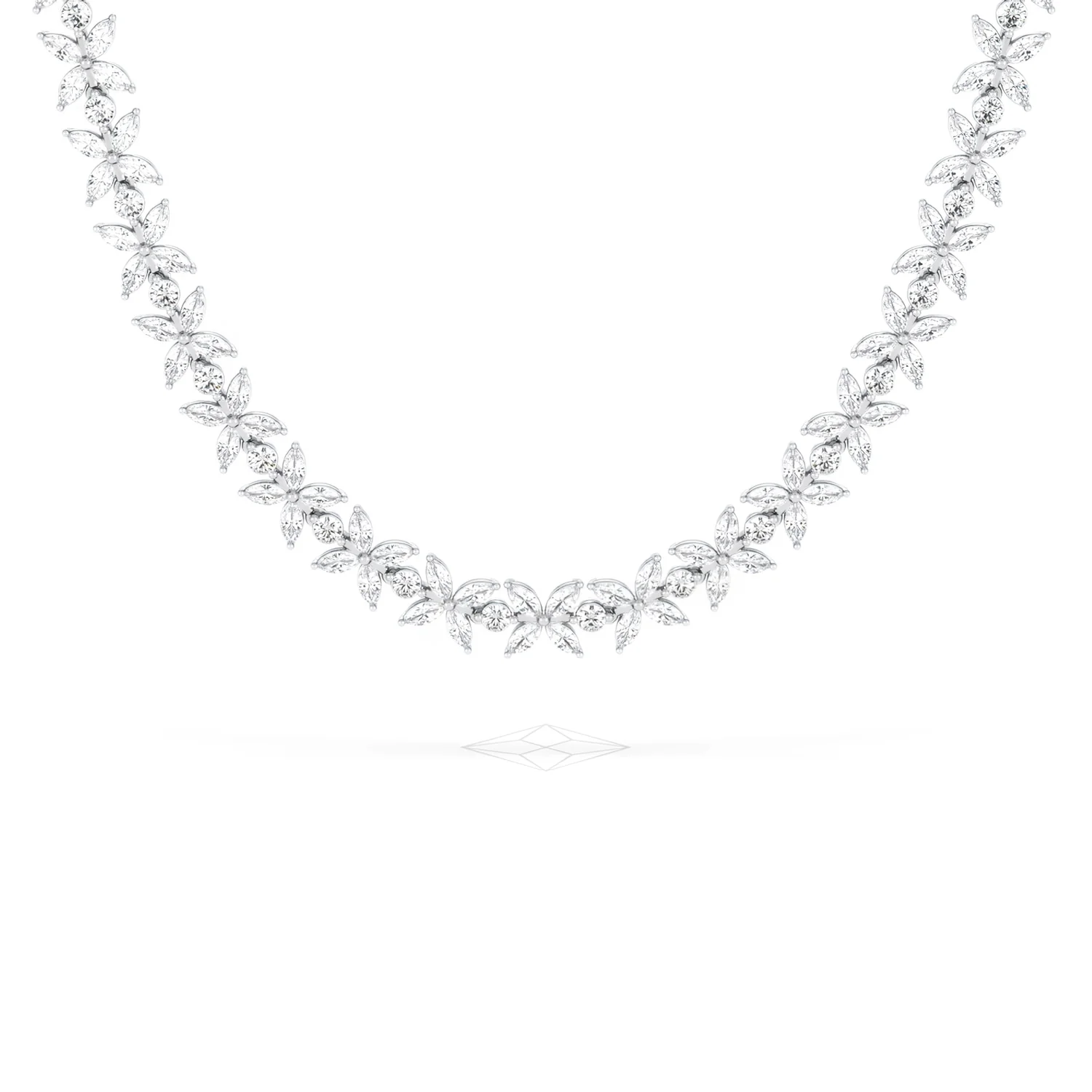 Luxe Floral 17.00ct Marquise and Round Cut Lab Diamond Tennis Necklace in 18K White Gold - Image 88