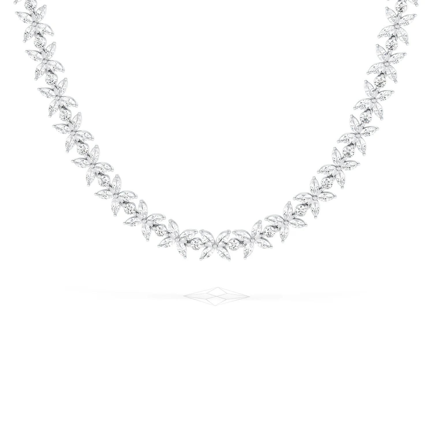 Luxe Floral 17.00ct Marquise and Round Cut Lab Diamond Tennis Necklace in 18K White Gold - Image 9