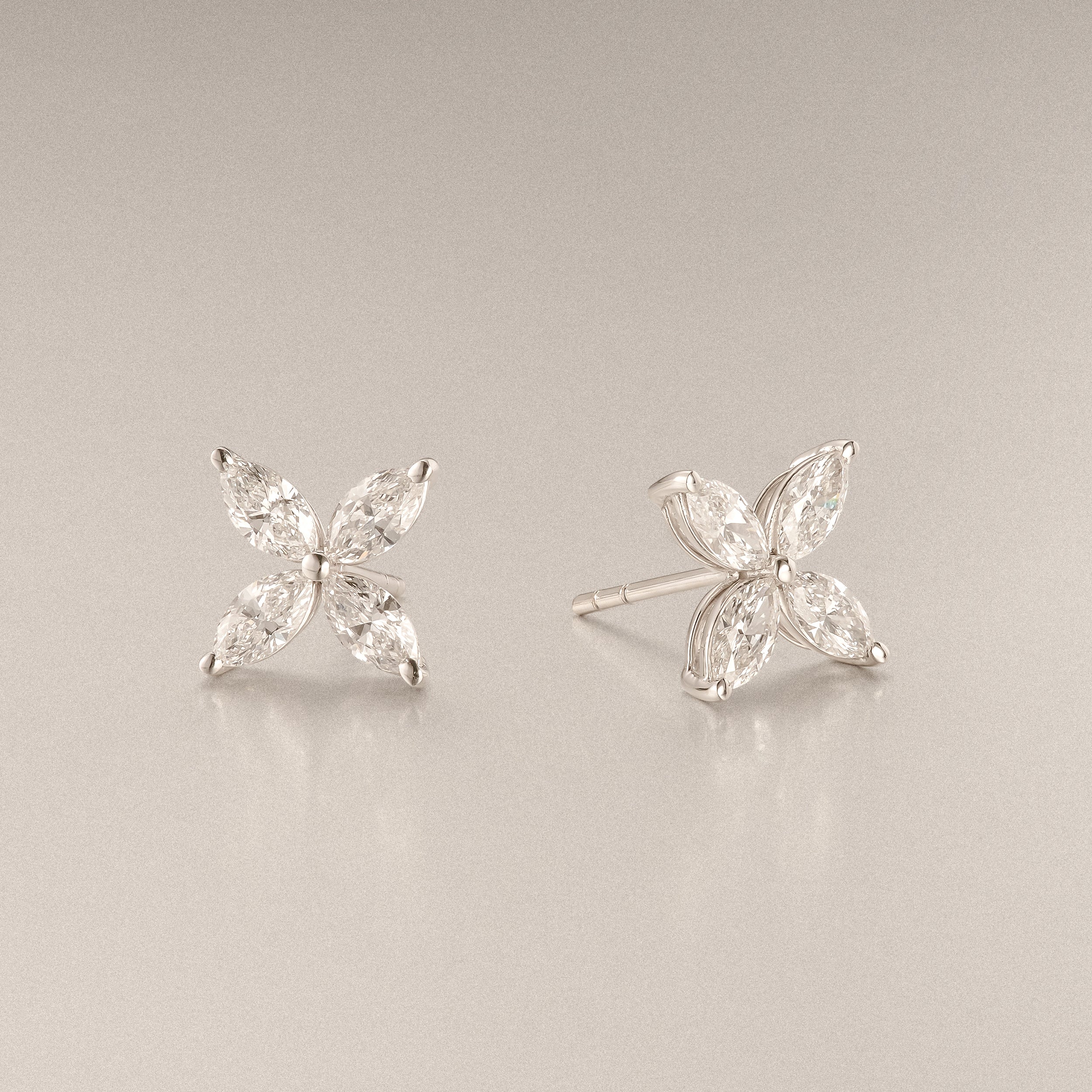 Luxe Floral 2.00ct Marquise Cut Lab Diamond Stud Earrings in 18K White Gold - Image 8