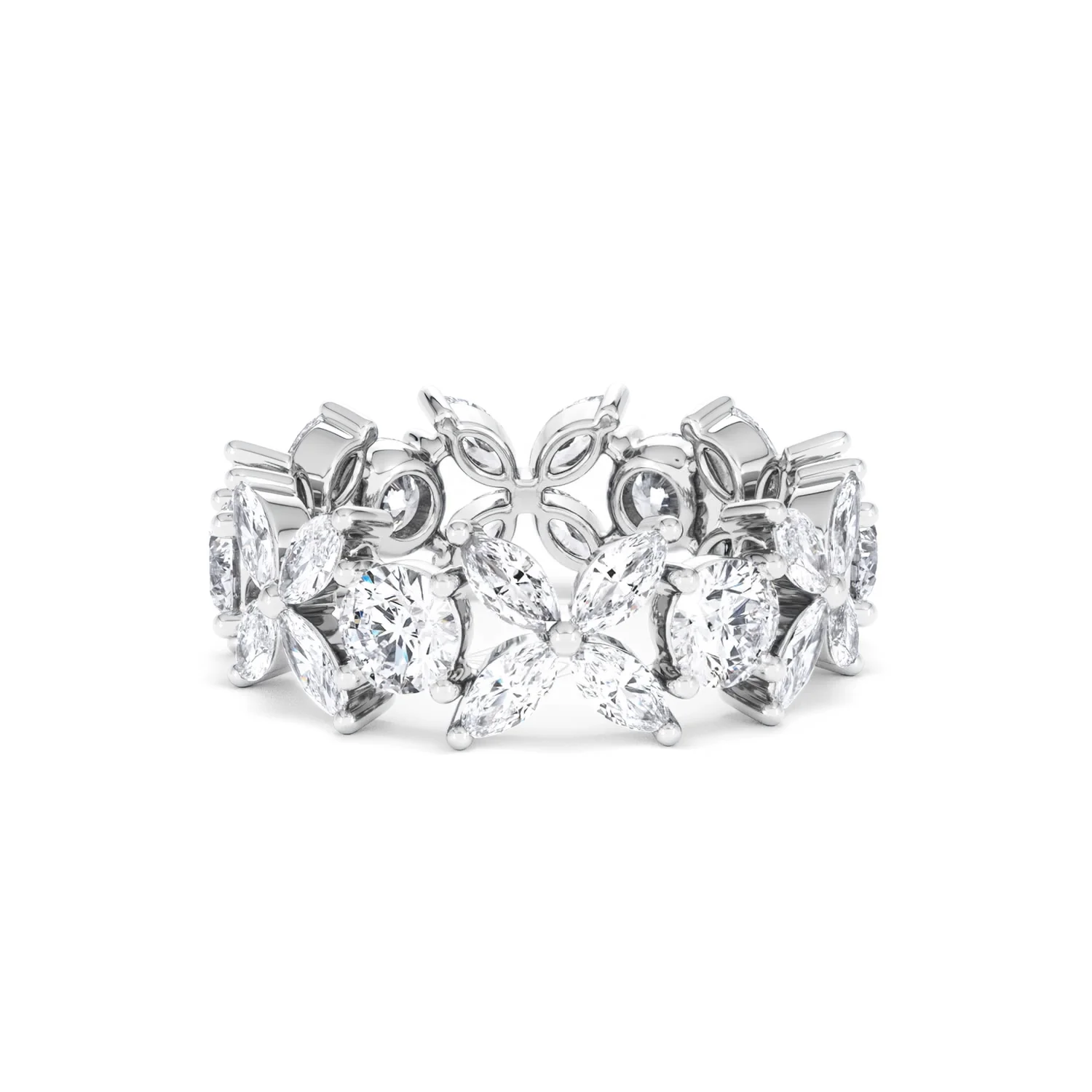 Luxe Floral 3.20ct Marquise and Round Cut Lab Diamond Eternity Ring in 18K White Gold - Image 10